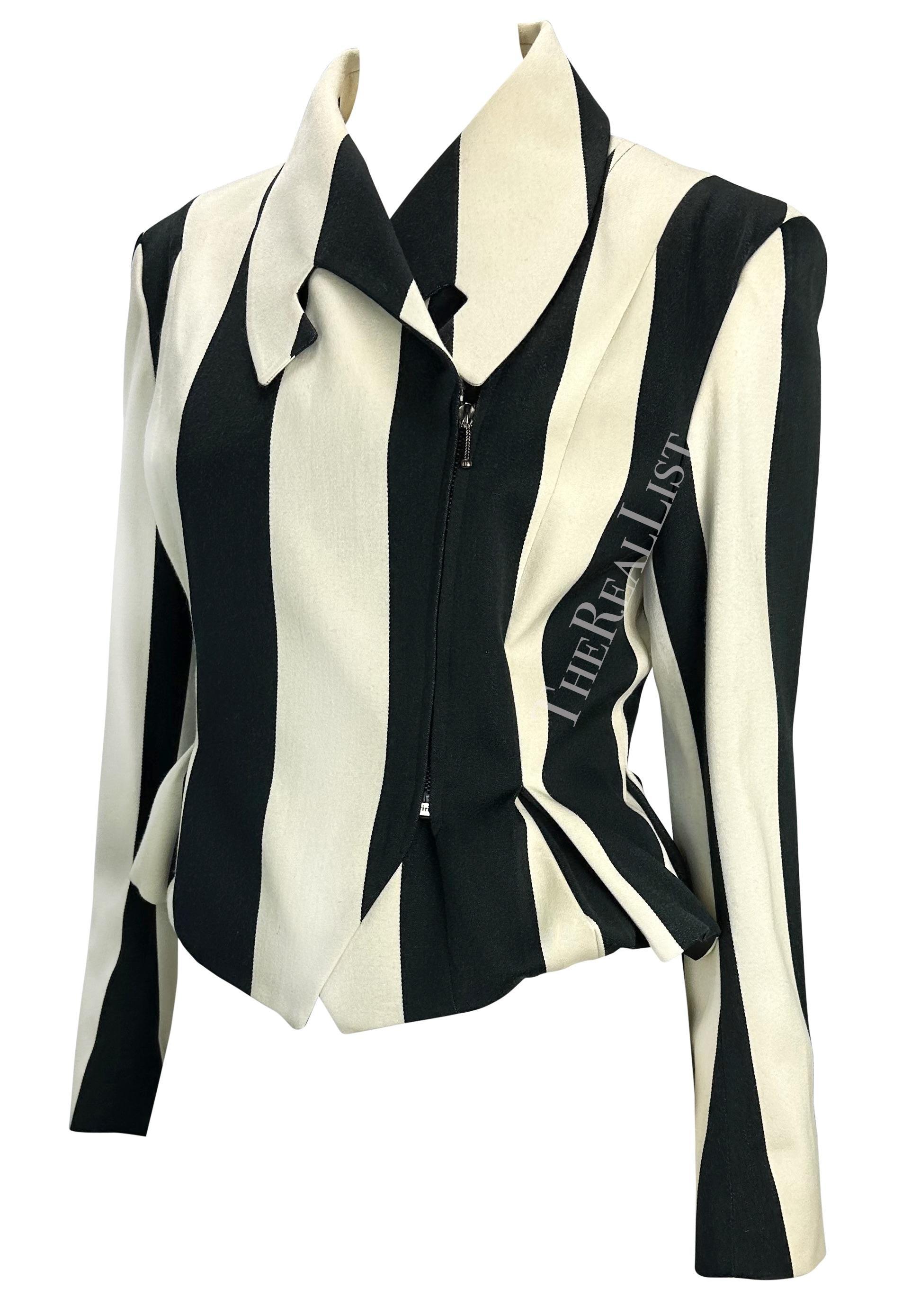 John Galliano Runway A/H 1990 - Veste bustier rayée noire et blanche avec fermeture éclair Bon état - En vente à West Hollywood, CA