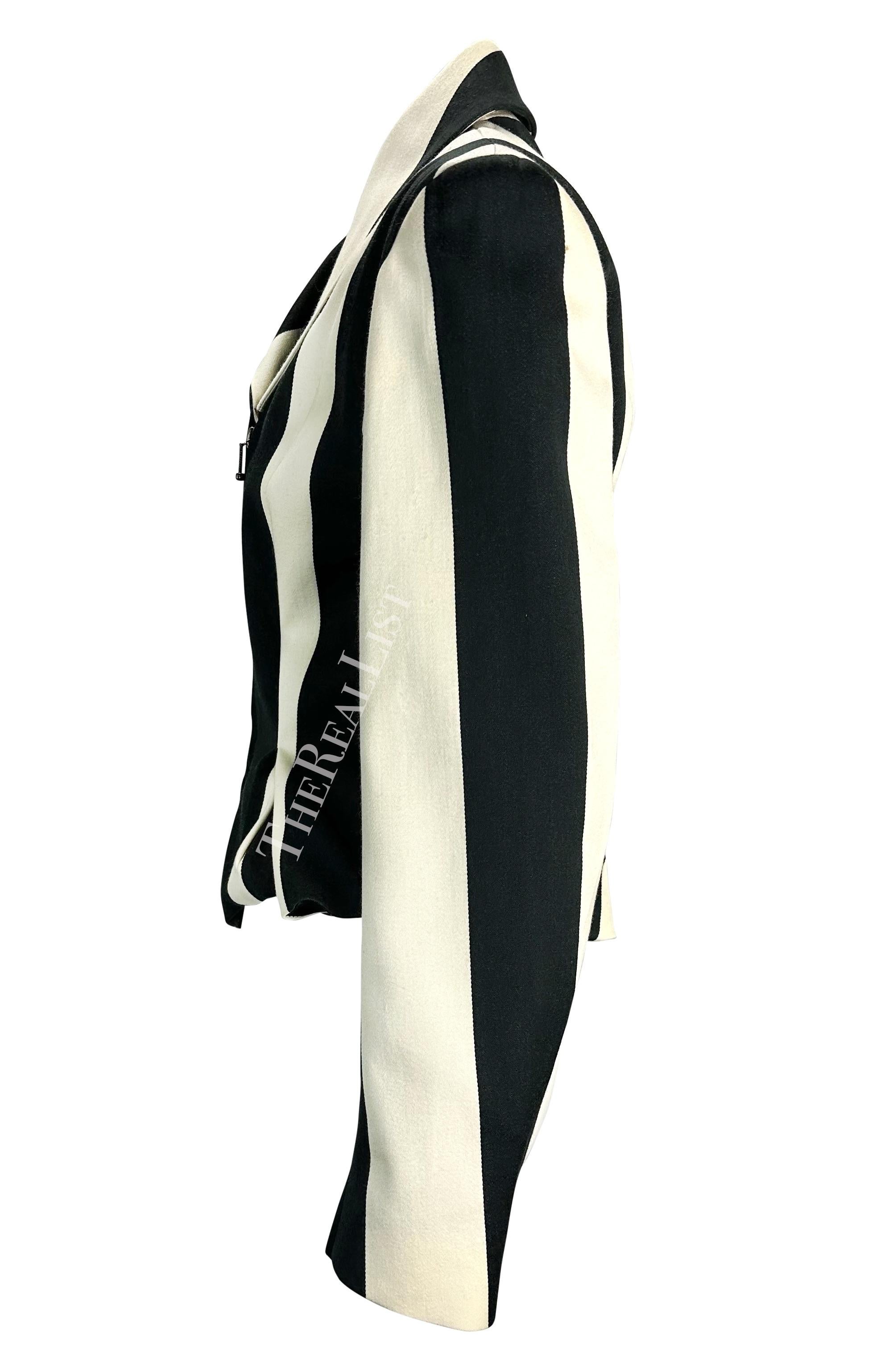 F/W 1990 John Galliano Runway Black White Striped Zip Bustle Jacket In Good Condition For Sale In West Hollywood, CA
