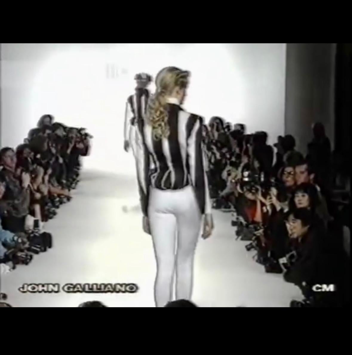 Women's F/W 1990 John Galliano Runway Black White Striped Zip Bustle Jacket For Sale
