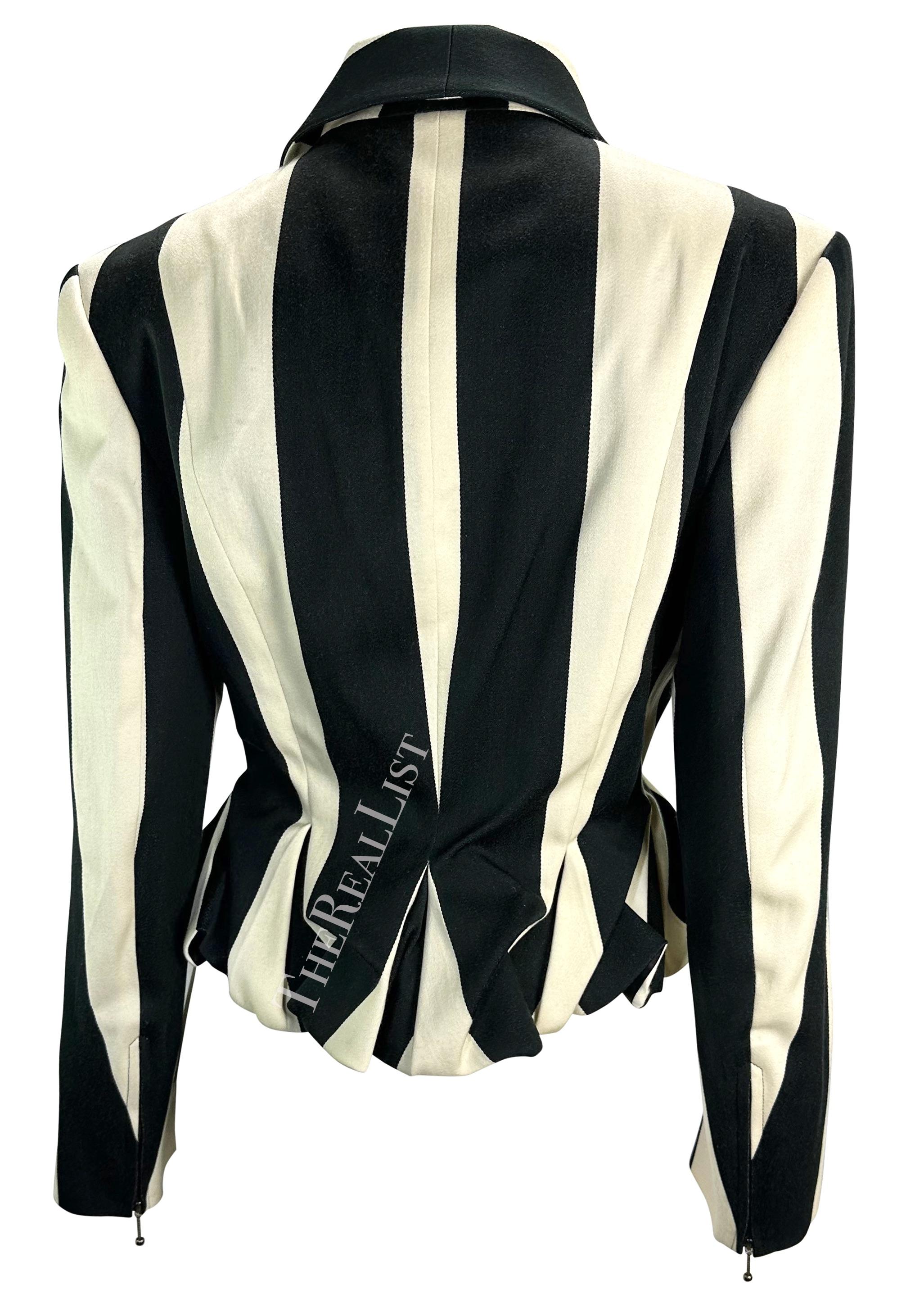 Women's F/W 1990 John Galliano Runway Black White Striped Zip Bustle Jacket For Sale
