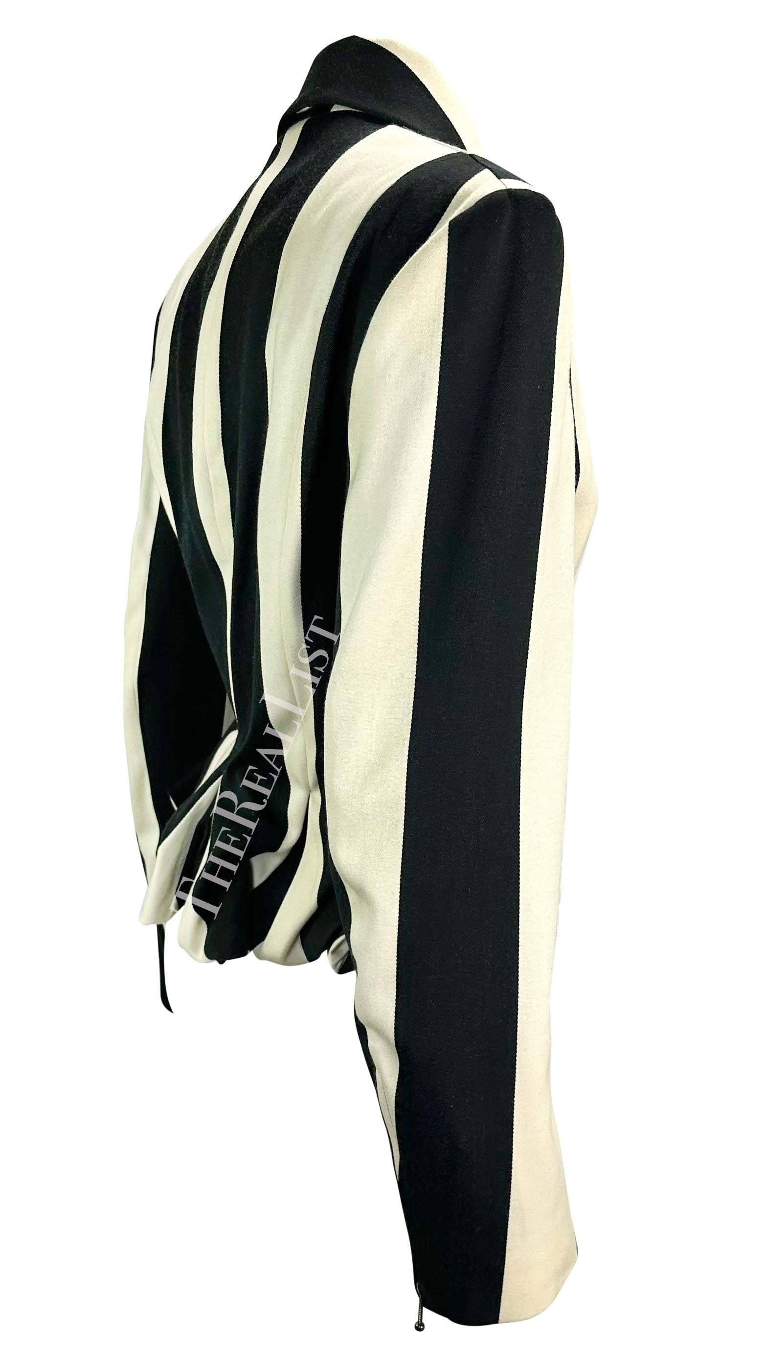 F/W 1990 John Galliano Runway Black White Striped Zip Bustle Jacket For Sale 2
