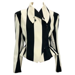 F/W 1990 John Galliano Runway Black White Striped Zip Bustle Jacket