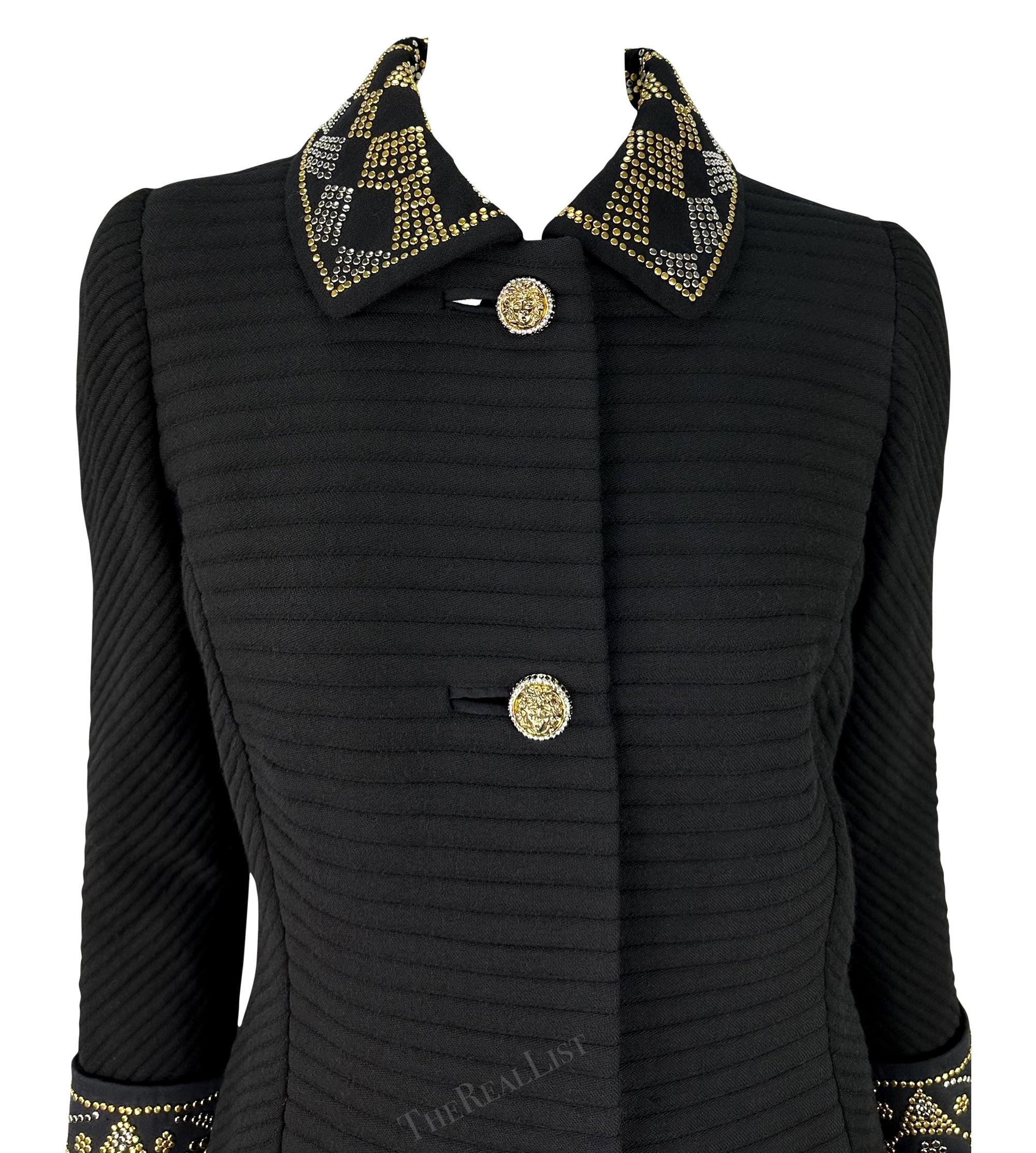 F/W 1991 Atelier Versace Haute Couture Runway Studded Black Wool Blazer Jacket In Excellent Condition For Sale In West Hollywood, CA