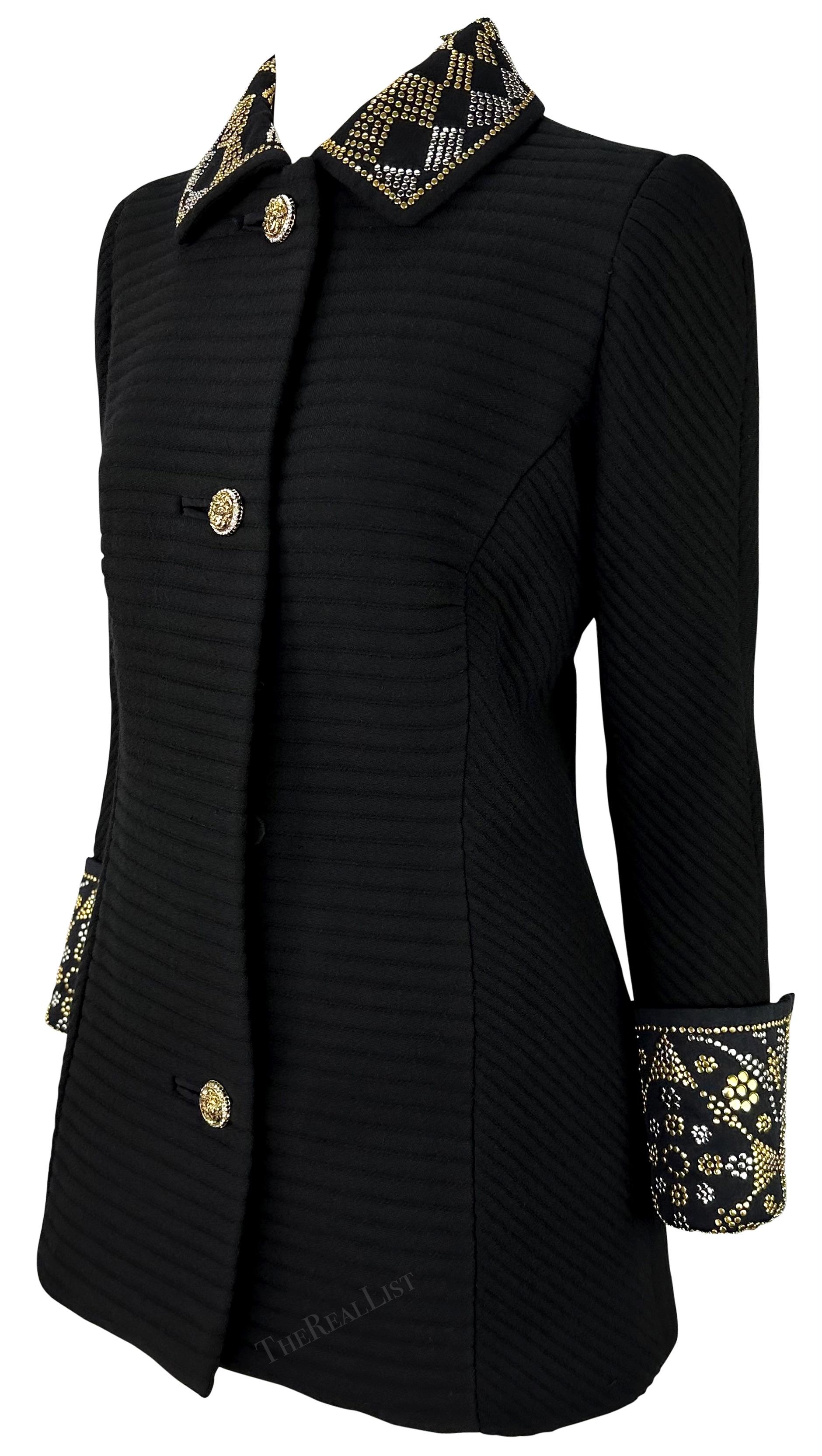 Women's F/W 1991 Atelier Versace Haute Couture Runway Studded Black Wool Blazer Jacket For Sale