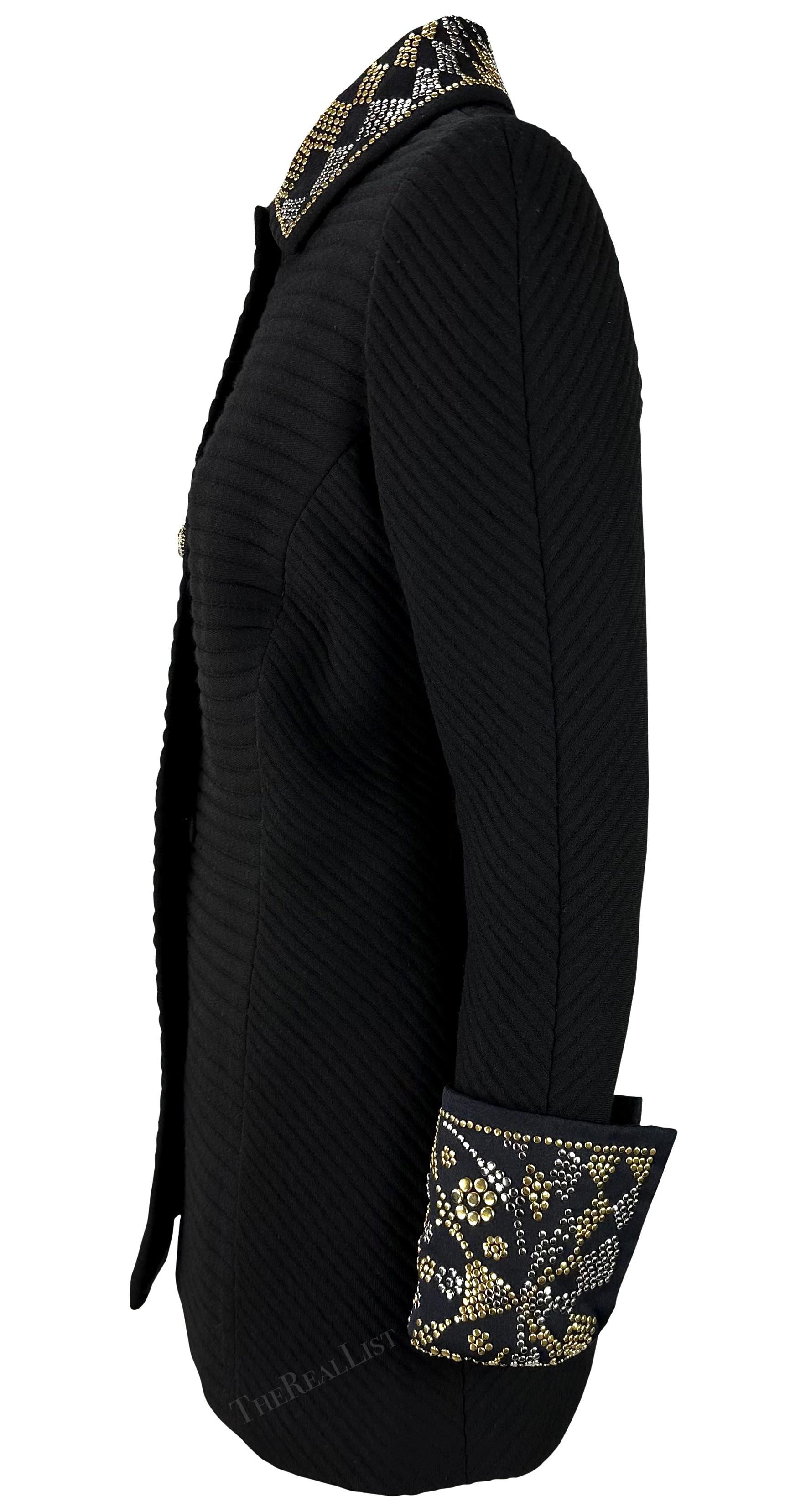 F/W 1991 Atelier Versace Haute Couture Runway Studded Black Wool Blazer Jacket For Sale 2