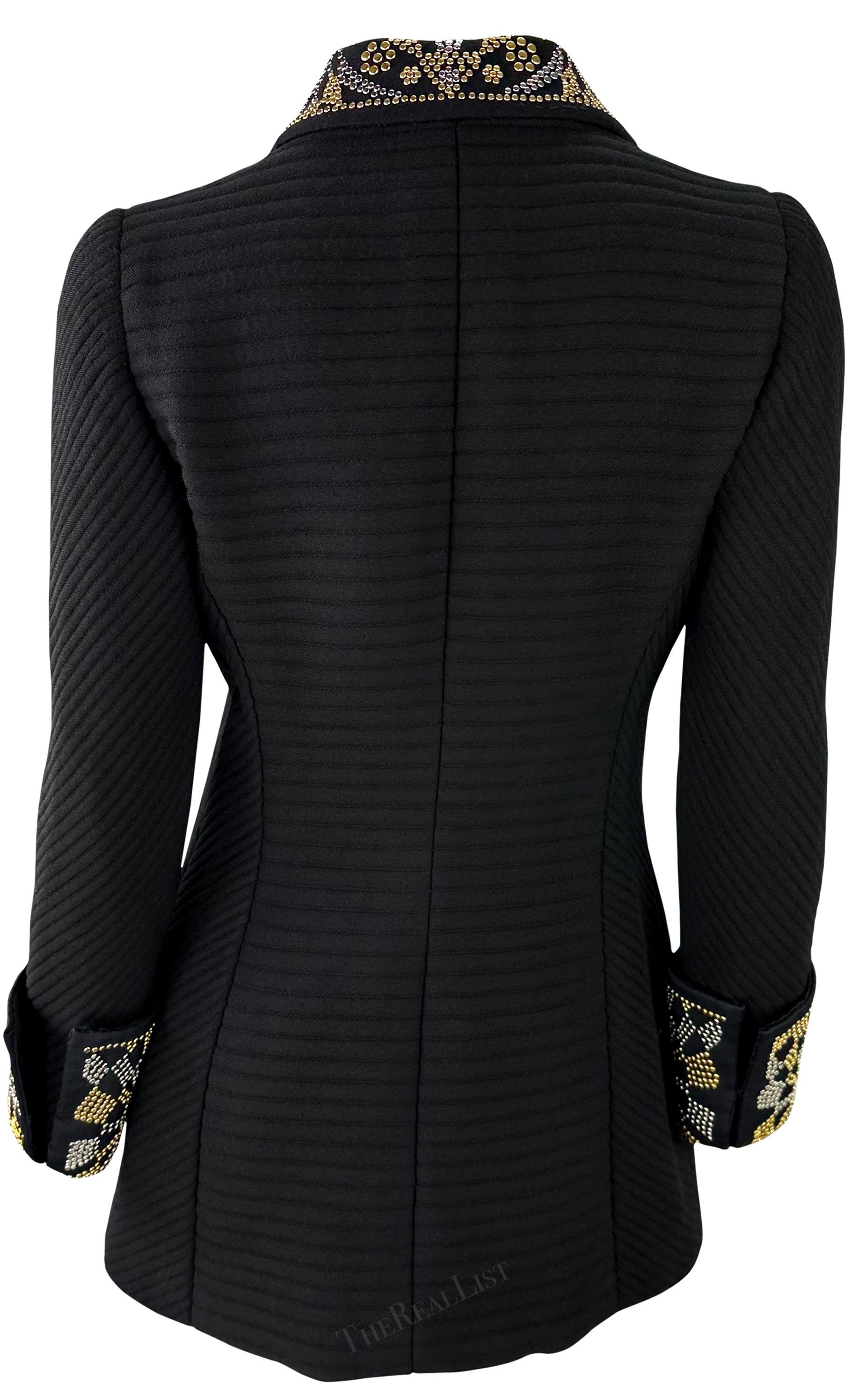 F/W 1991 Atelier Versace Haute Couture Runway Studded Black Wool Blazer Jacket For Sale 3