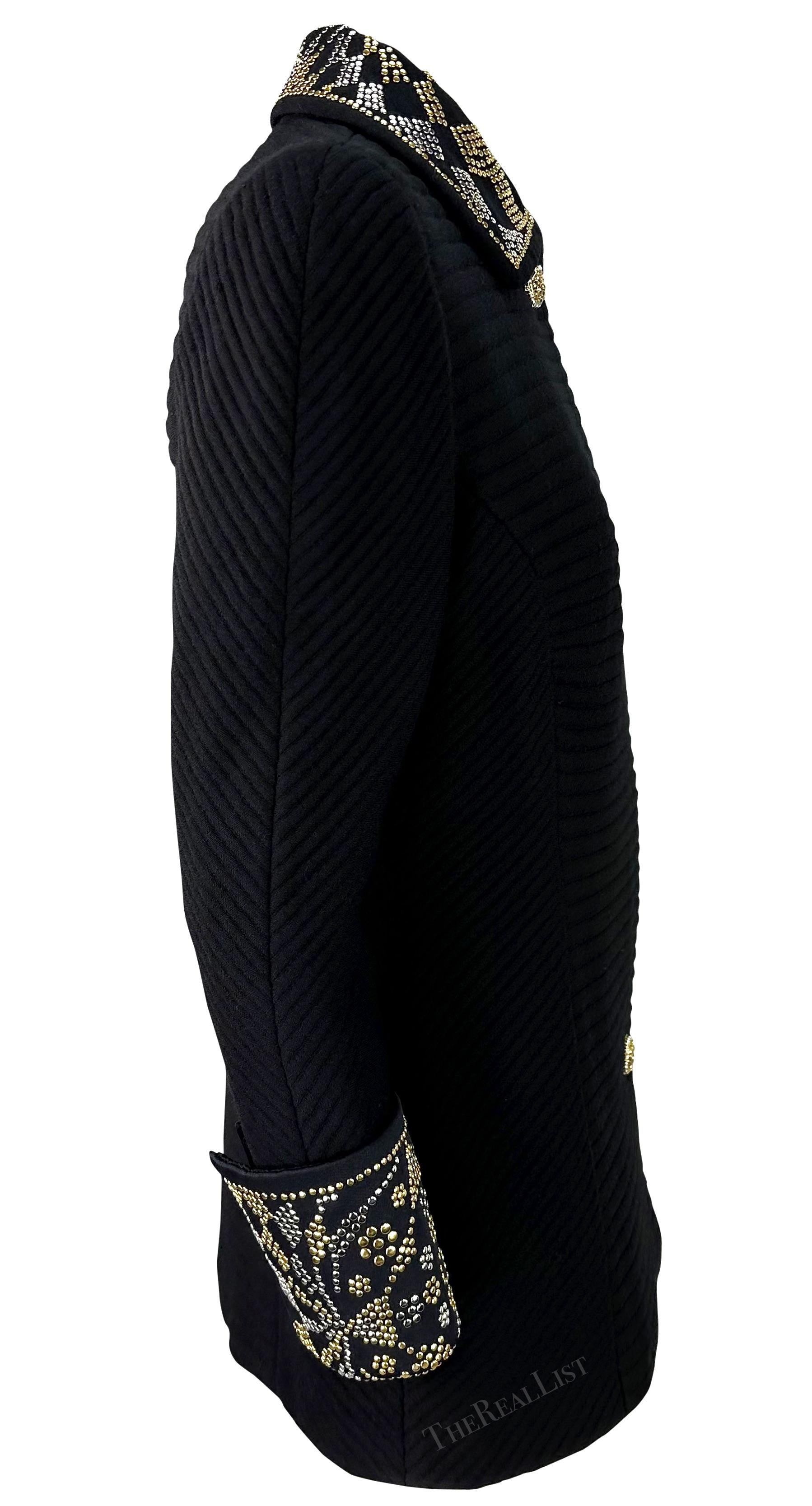 F/W 1991 Atelier Versace Haute Couture Runway Studded Black Wool Blazer Jacket For Sale 4