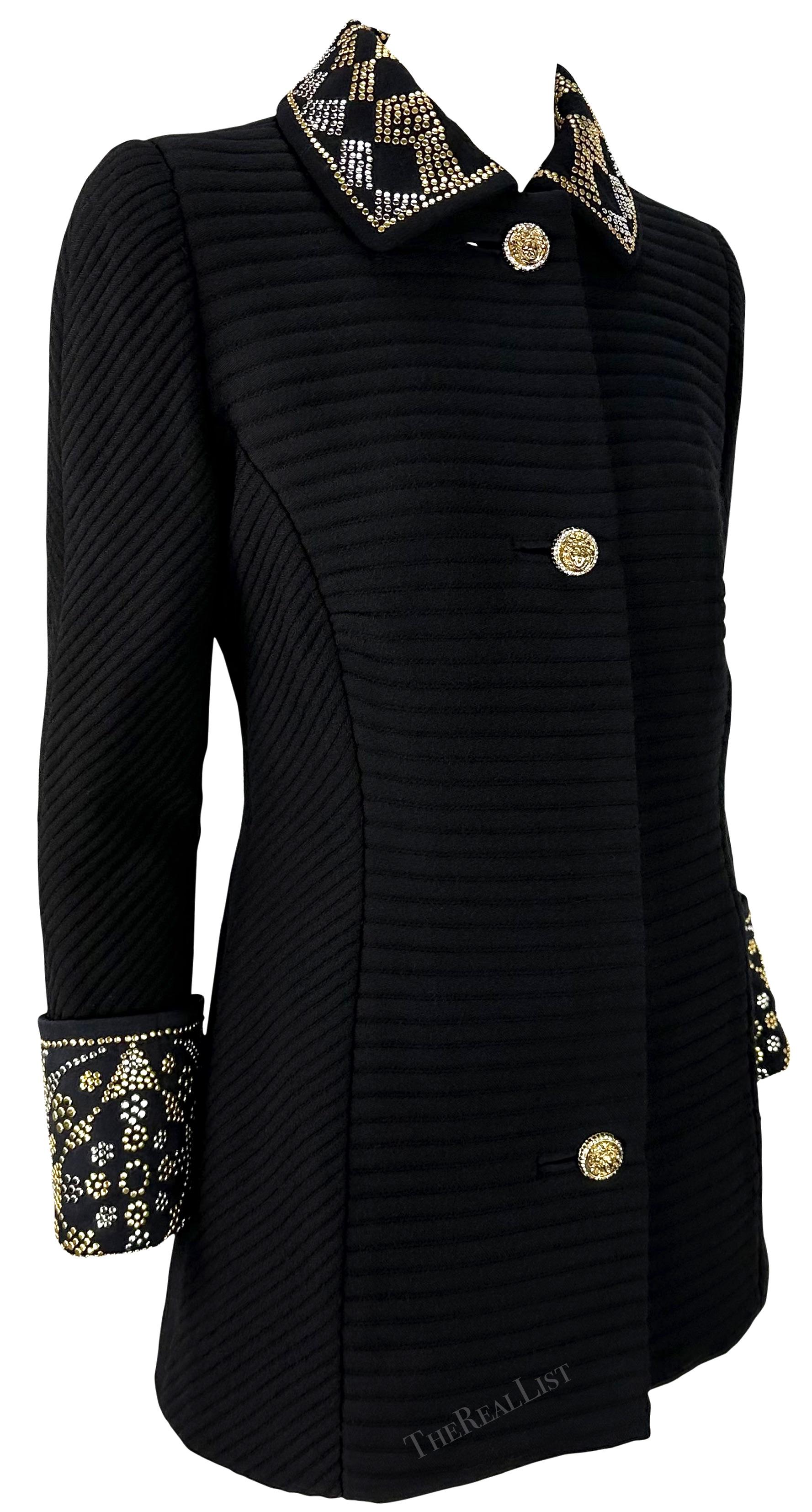 F/W 1991 Atelier Versace Haute Couture Runway Studded Black Wool Blazer Jacket For Sale 5