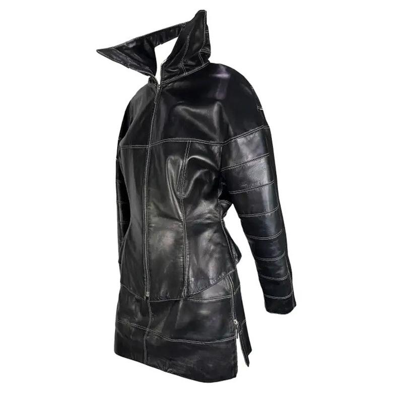 A/I 1991 Claude Montana: set di giacca e gonna in pelle da passerella