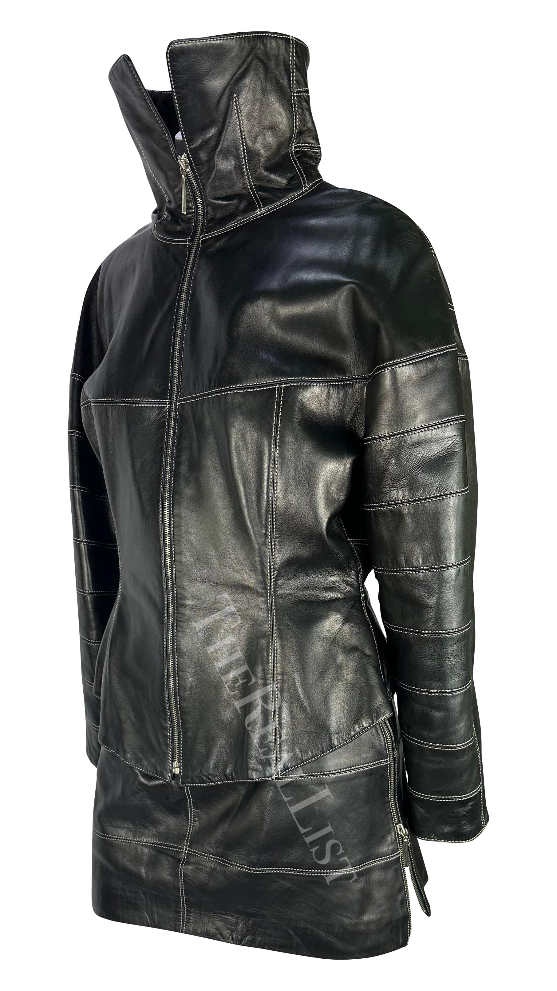 Women's F/W 1991 Claude Montana Runway Leather Moto Jacket Skirt Set For Sale