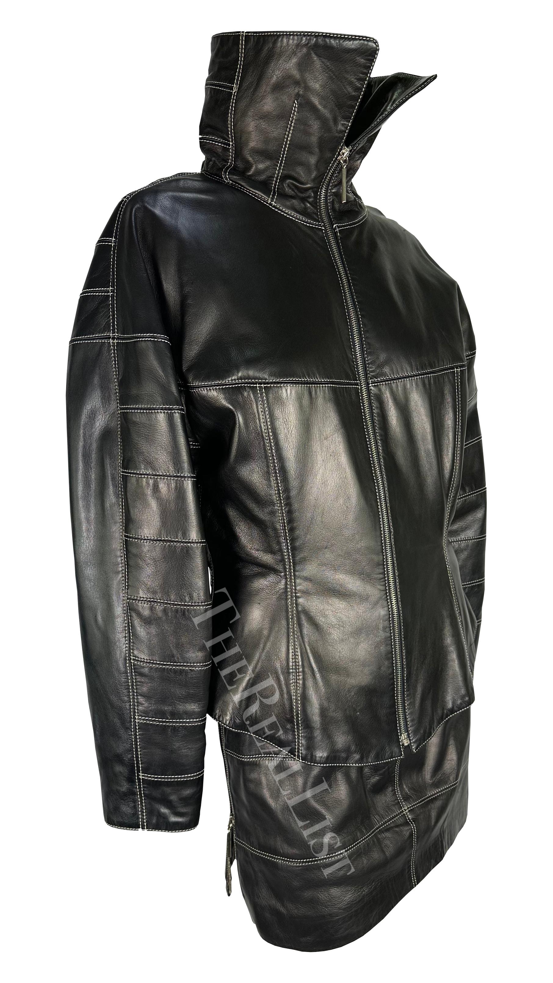 F/W 1991 Claude Montana Runway Leather Moto Jacket Skirt Set For Sale 3