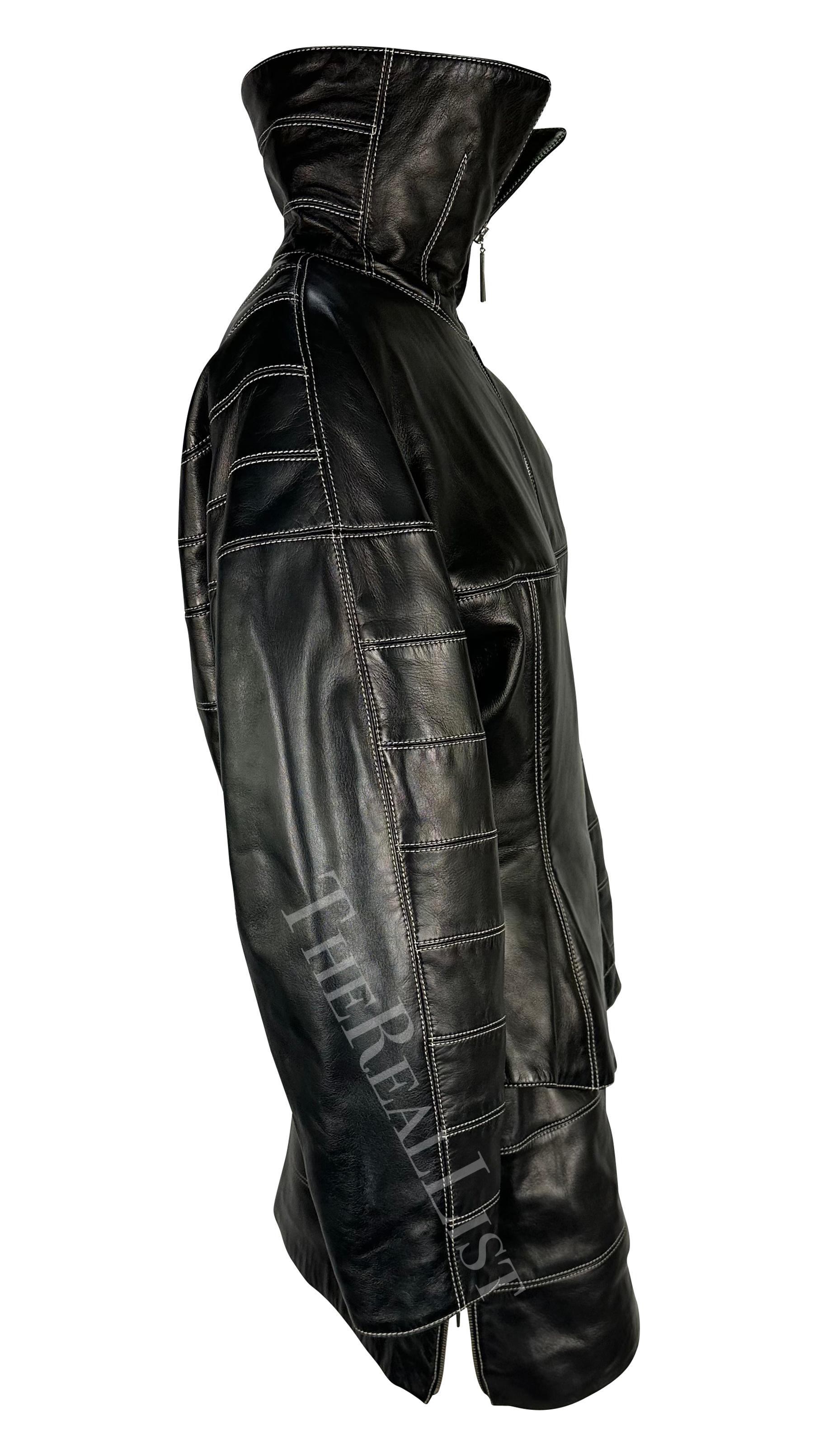 F/W 1991 Claude Montana Runway Leather Moto Jacket Skirt Set For Sale 4