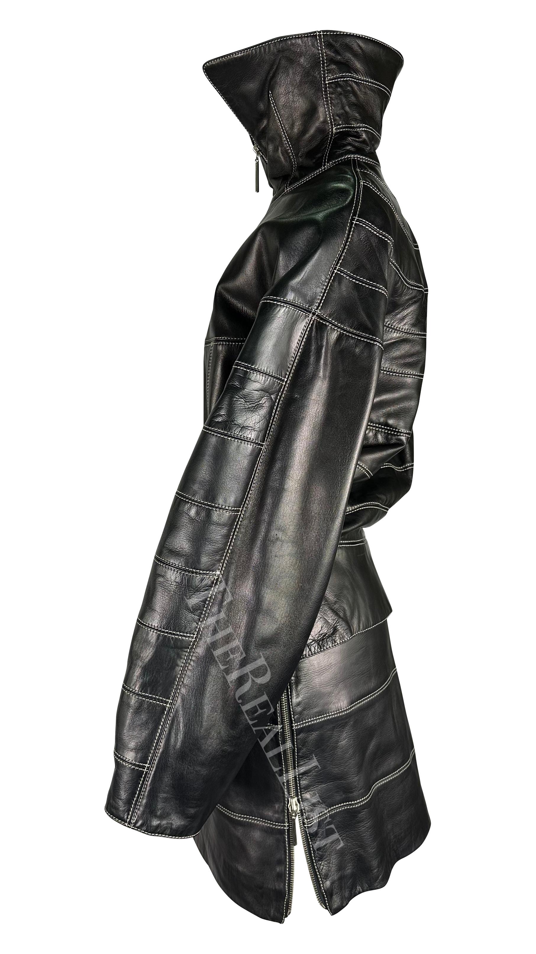 F/W 1991 Claude Montana Runway Leather Moto Jacket Skirt Set en vente 5