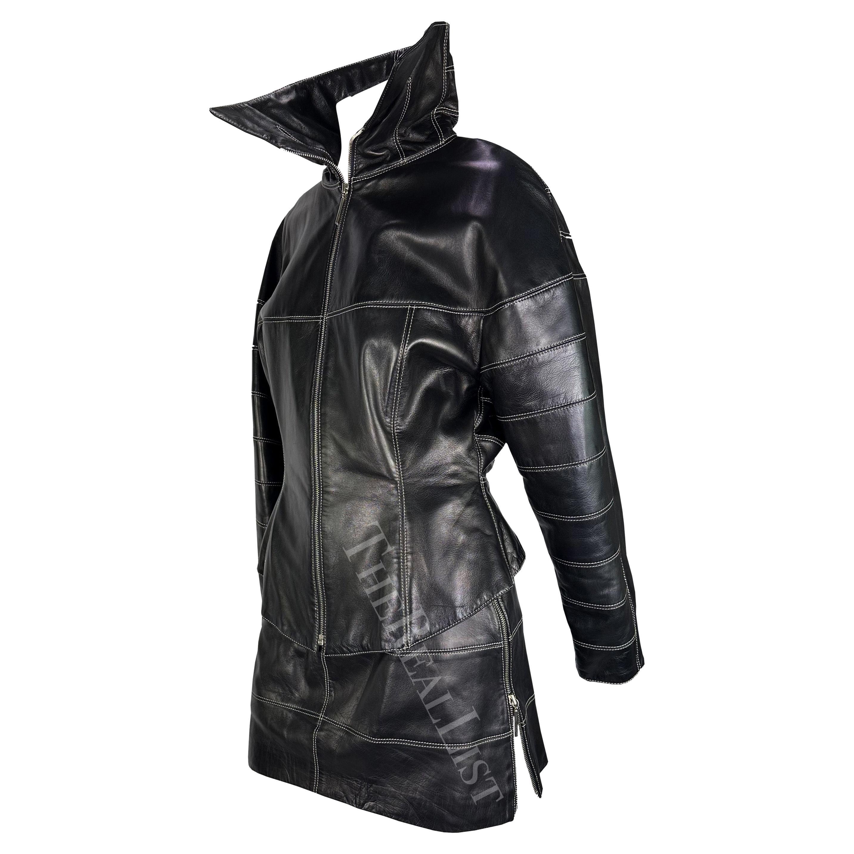 F/W 1991 Claude Montana Runway Leather Moto Jacket Skirt Set For Sale