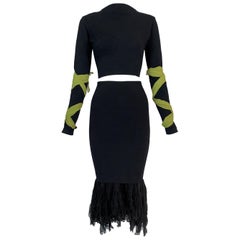 F/W 1991 Dolce & Gabbana Black Crop Top w Green Ties & High Waist Skirt