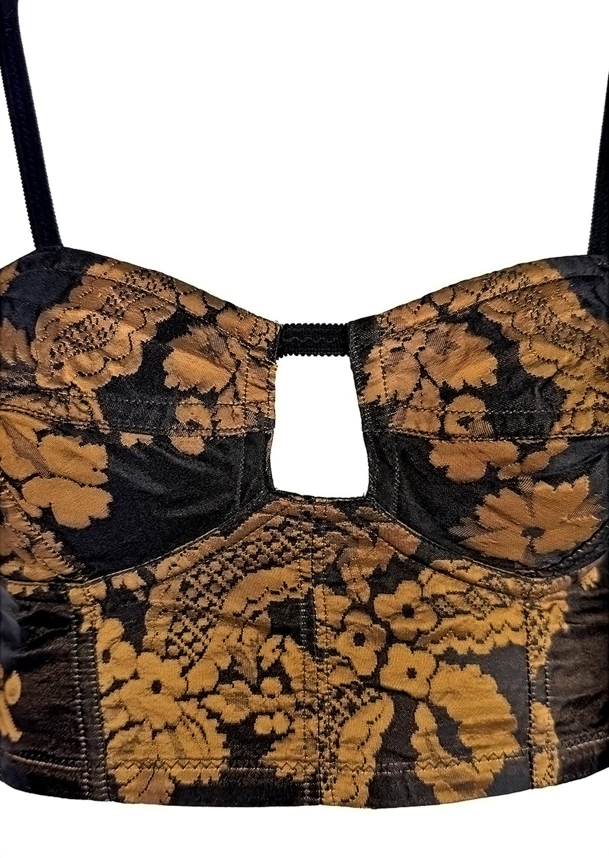 F/W 1991 Dolce & Gabbana Black Gold Tapestry Bodycon Bustier Crop Top In Excellent Condition For Sale In West Hollywood, CA