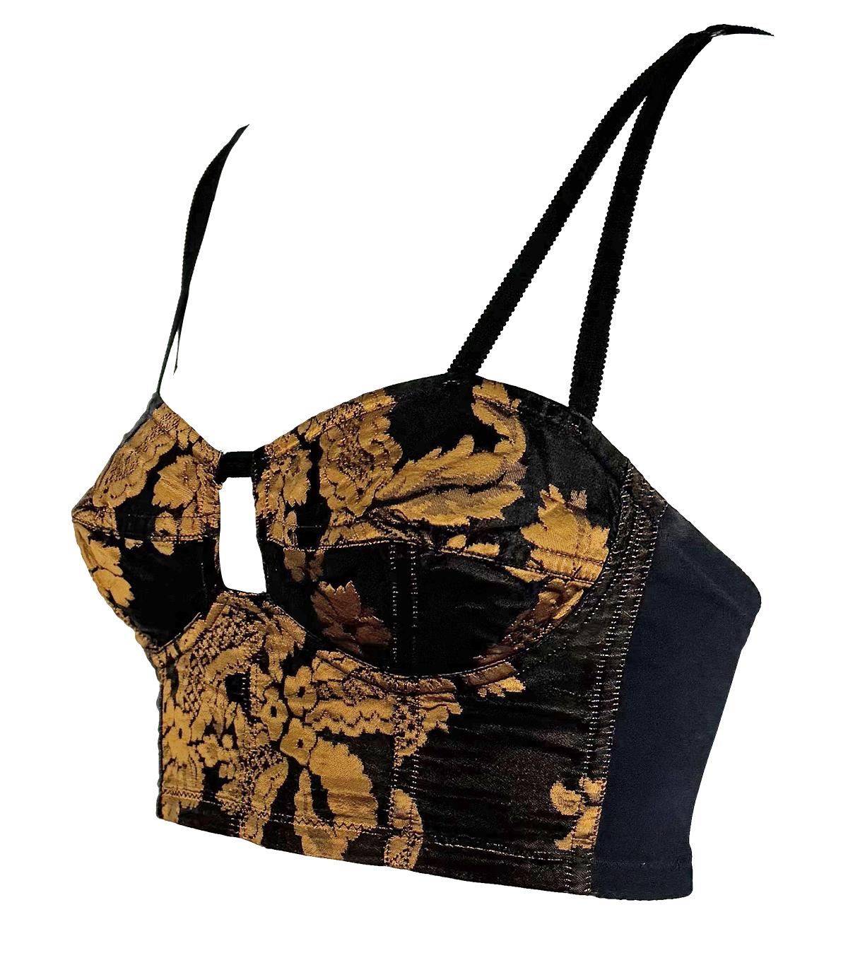 F/W 1991 Dolce & Gabbana Black Gold Tapestry Bodycon Bustier Crop Top For Sale 1