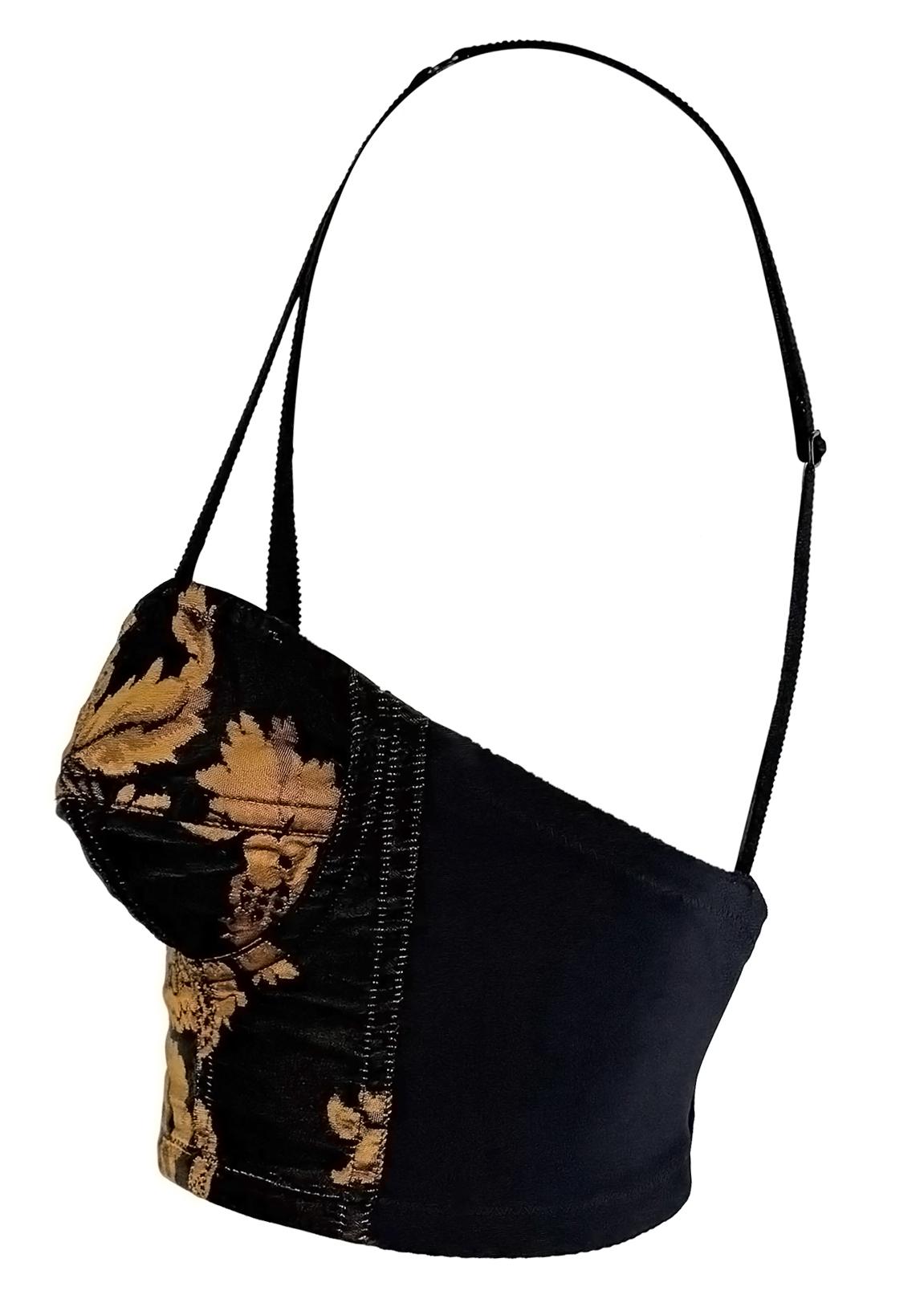 F/W 1991 Dolce & Gabbana Black Gold Tapestry Bodycon Bustier Crop Top For Sale 2