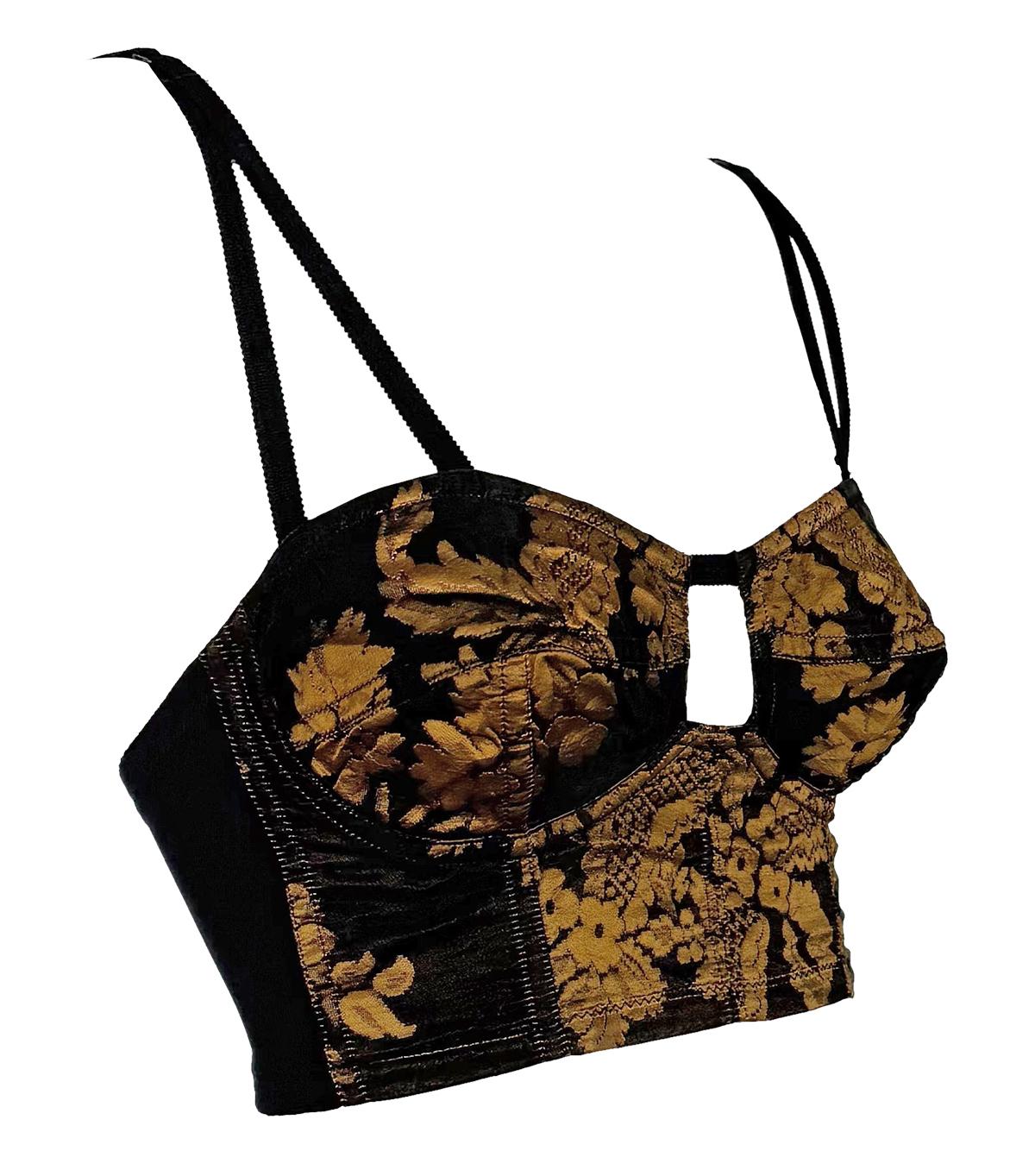 F/W 1991 Dolce & Gabbana Black Gold Tapestry Bodycon Bustier Crop Top For Sale 5