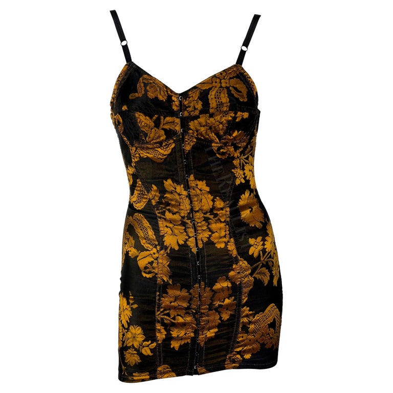 F/W 1991 Dolce and Gabbana Black Gold Tapestry Bodycon Bustier Stretch ...
