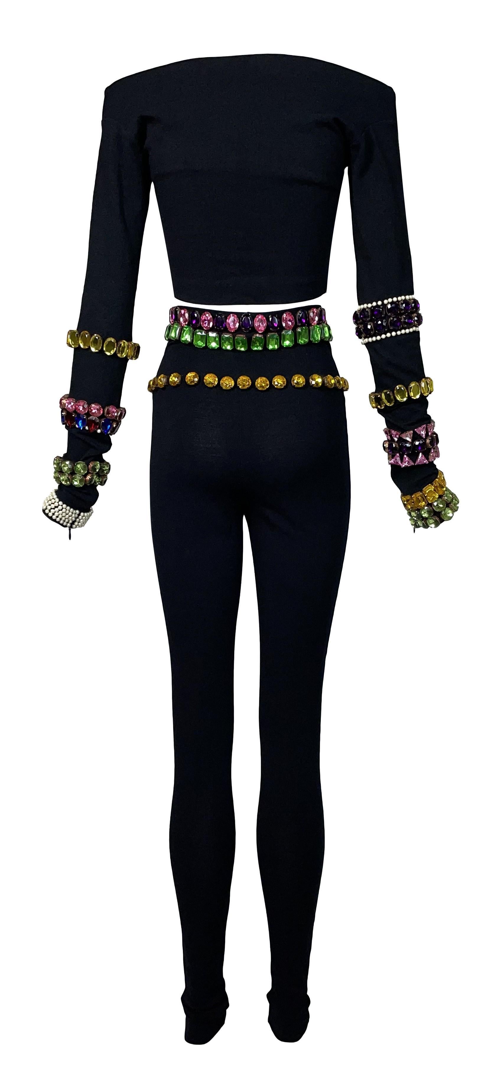 F/W 1991 Dolce & Gabbana Crystal Embellished Black Crop Top & High Waist Legging In Good Condition In Yukon, OK
