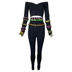F/W 1991 Dolce & Gabbana Crystal Embellished Black Crop Top & High Waist Legging