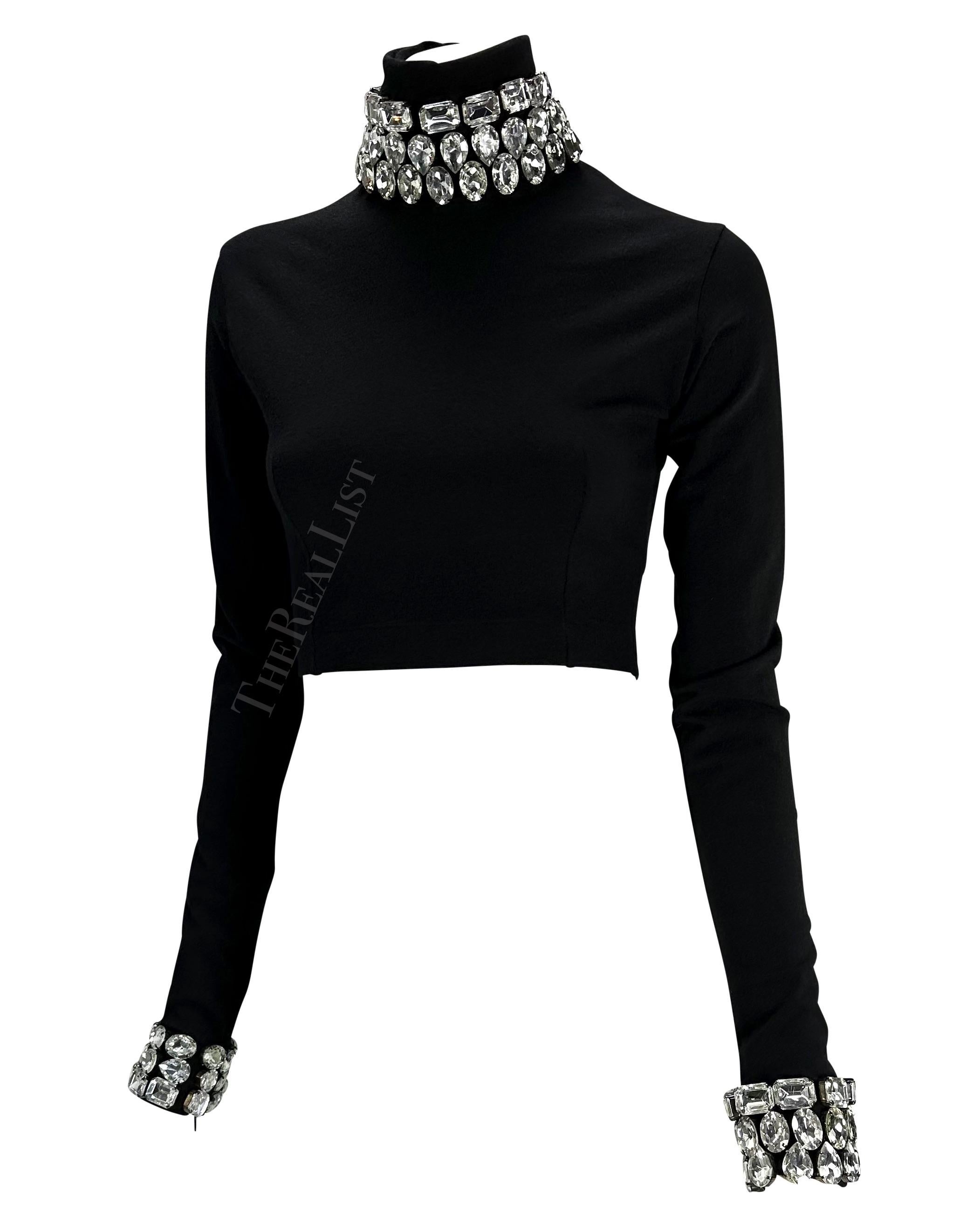 Women's F/W 1991 Dolce & Gabbana Crystal Rhinestone Accented Black Cropped Turtleneck For Sale