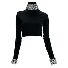 F/W 1991 Dolce & Gabbana Crystal Rhinestone Accented Black Cropped Turtleneck