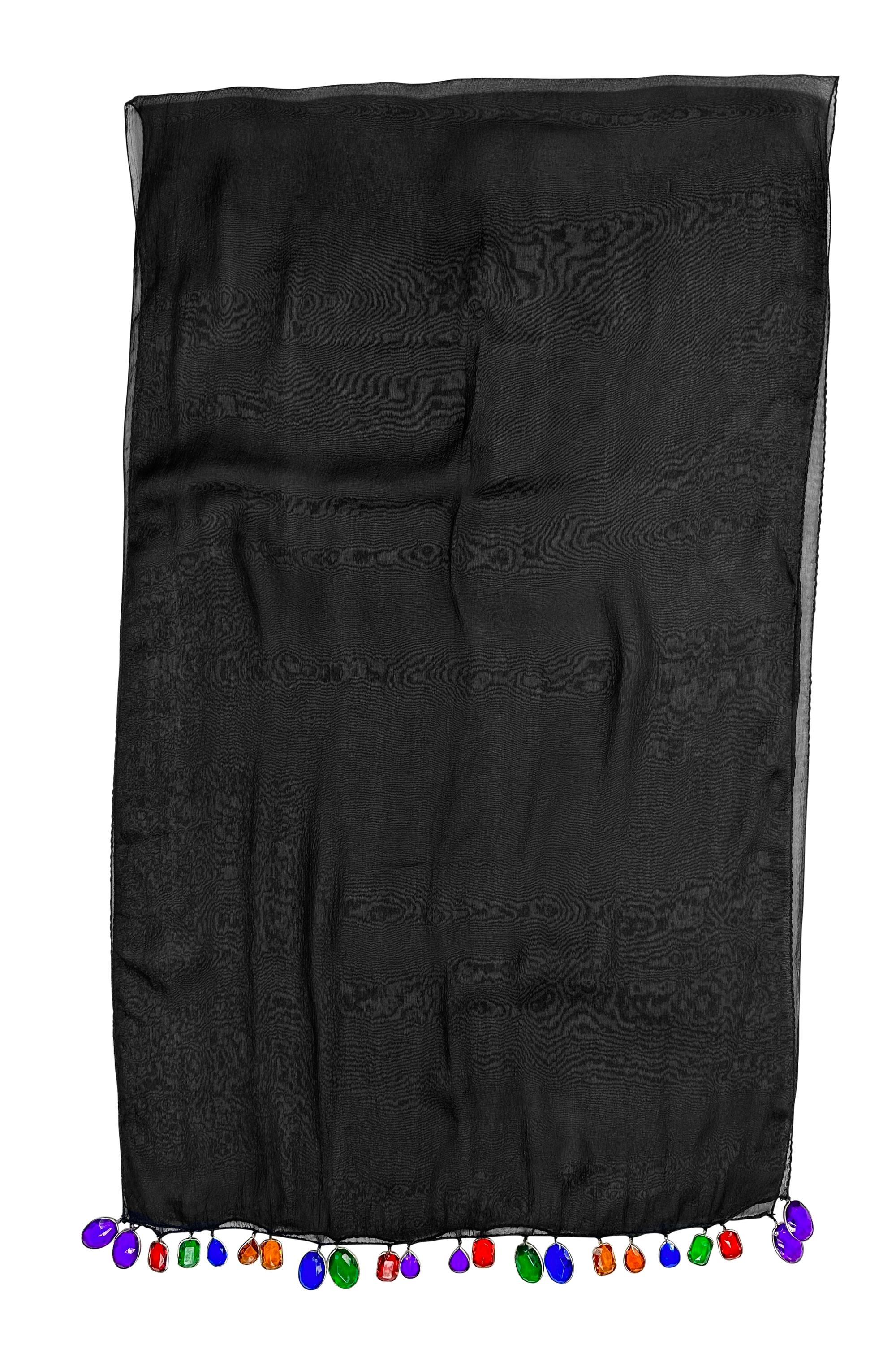 Nero Sciarpa in chiffon di seta nera Jewell e strass Dolce & Gabbana A/I 1991 in vendita