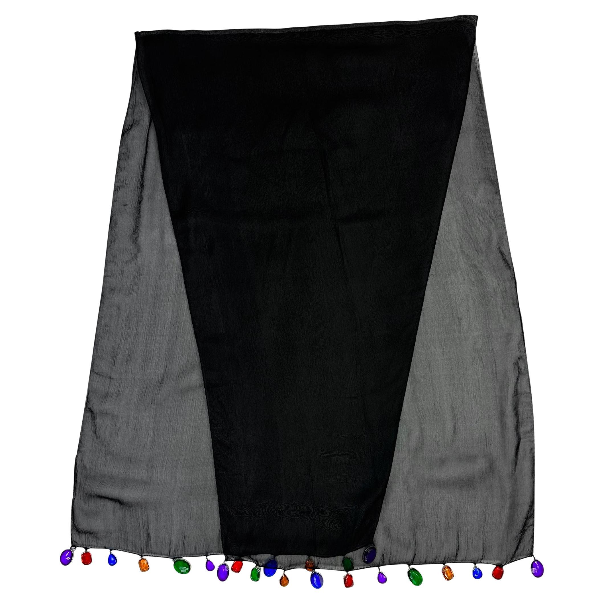 Sciarpa in chiffon di seta nera Jewell e strass Dolce & Gabbana A/I 1991 in vendita