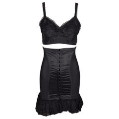 Vintage F/W 1991 Dolce & Gabbana Pin-Up Black High Waist Corset Skirt & Lace Bra Top