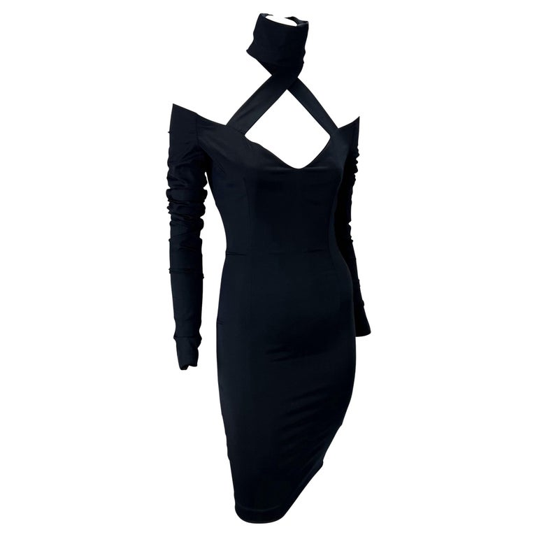 F/W 1991 Dolce and Gabbana Runway Black Mock Neck Crossover Bodycon Pin ...