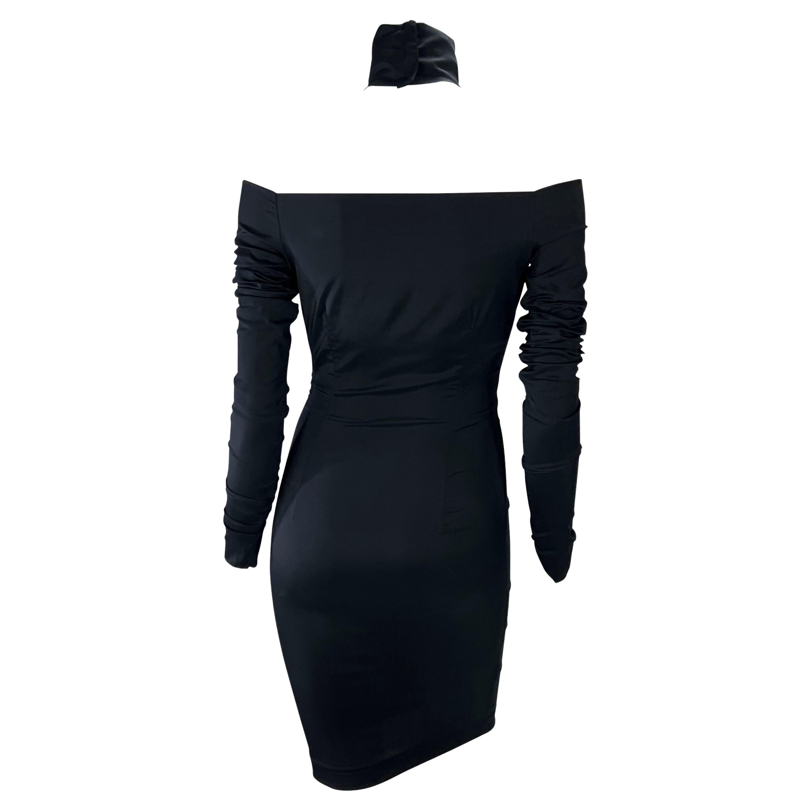 F/W 1991 Dolce & Gabbana Runway Black Mock Neck Crossover Bodycon Pin-Up Dress For Sale 1