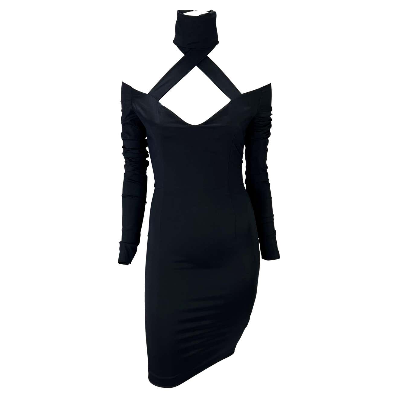 F/W 1991 Dolce and Gabbana Runway Black Mock Neck Crossover Bodycon Pin ...