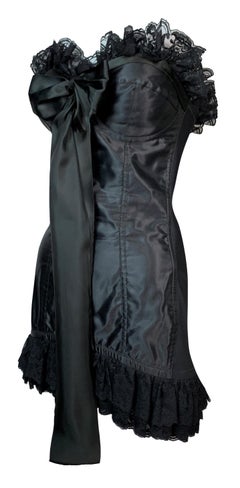 F/W 1991 Dolce & Gabbana Runway Pin-Up Strapless Black Lace Bow Mini Dress