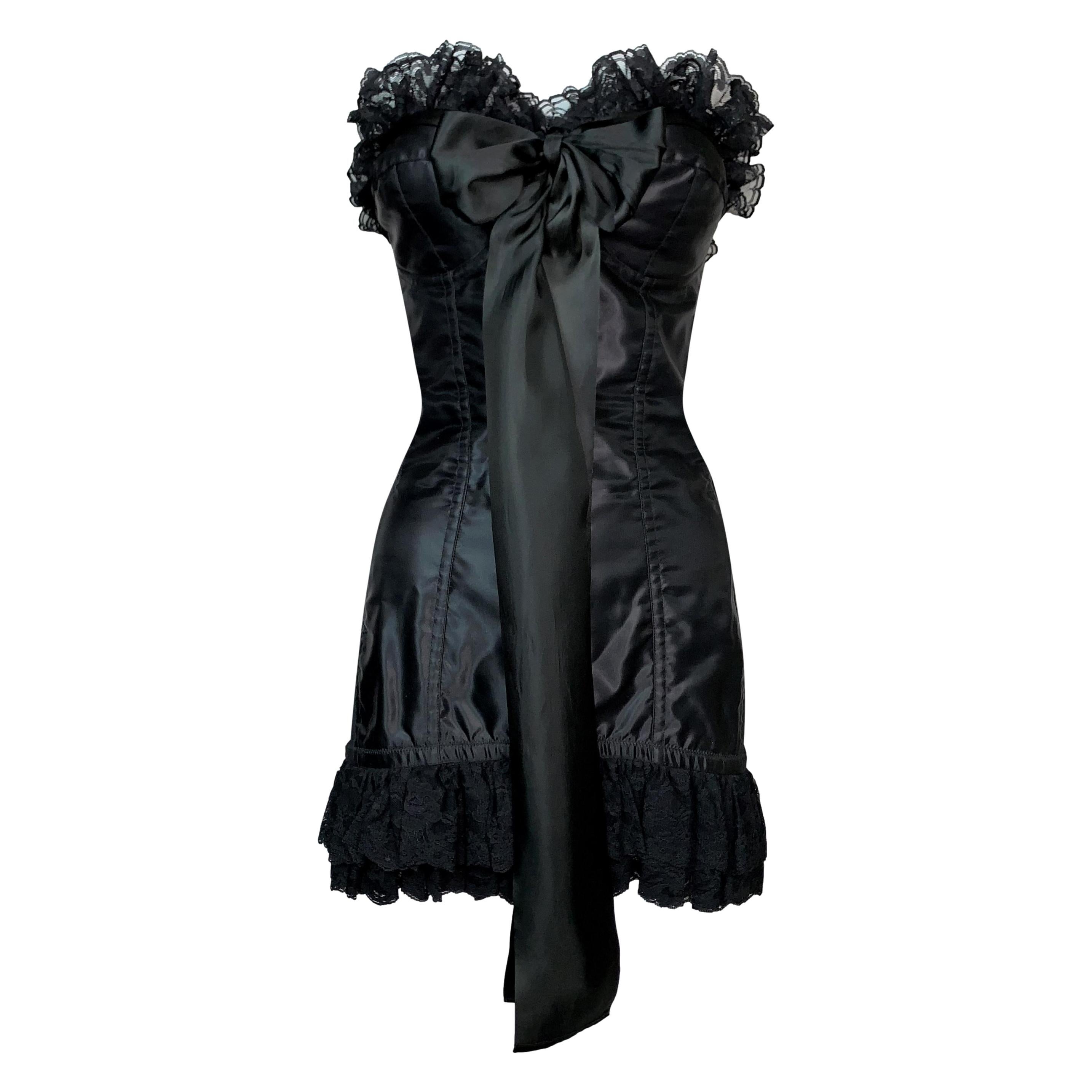 F/W 1991 Dolce & Gabbana Runway Pin-Up Strapless Black Lace Bow Mini Dress