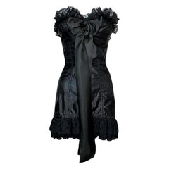 F/W 1991 Dolce & Gabbana Runway Pin-Up Strapless Black Lace Bow Mini Dress