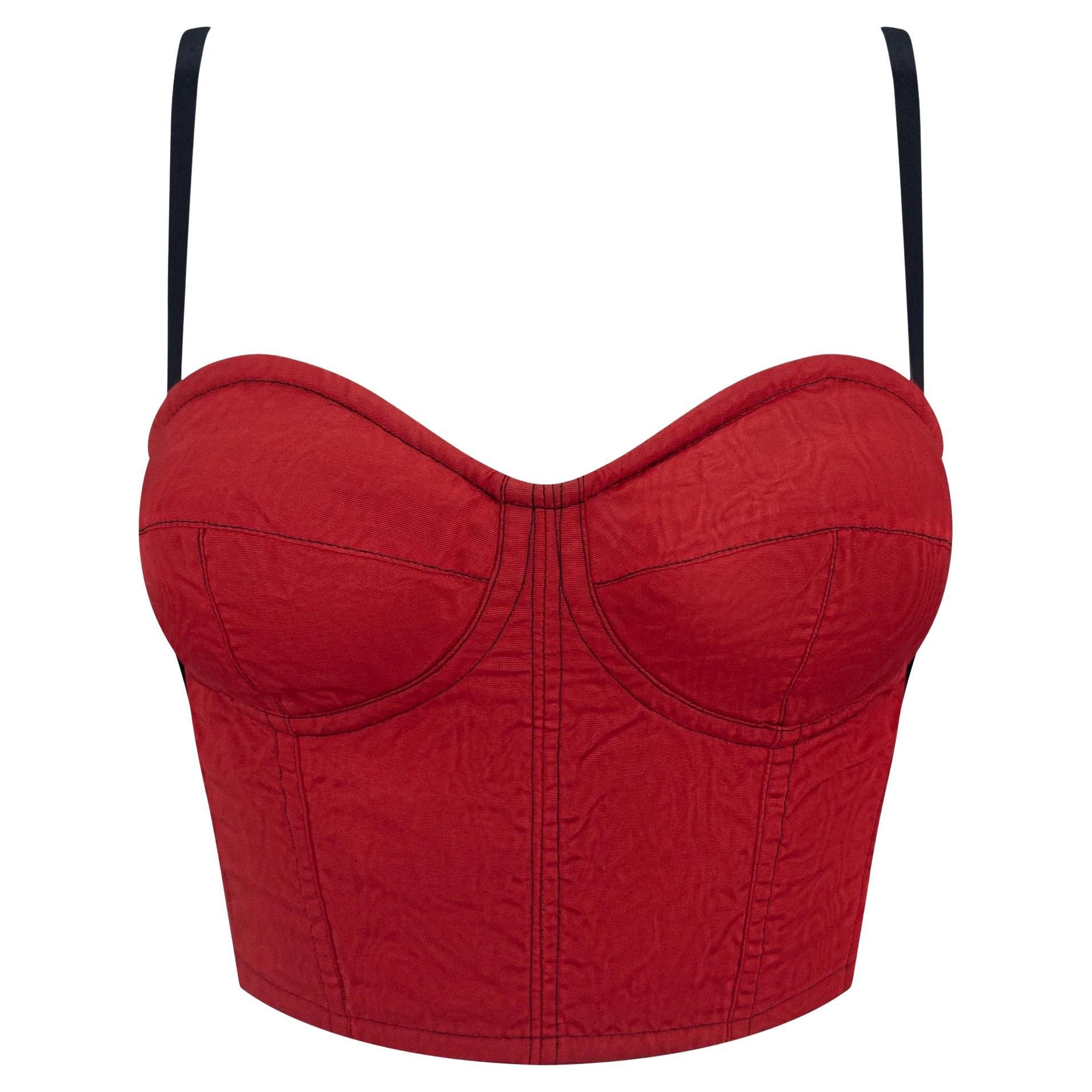 A/I 1991 Dolce 
Gabbana Runway Red Moire Satin Bustier Backless Crop Top