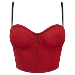 F/W 1991 Dolce & Gabbana Runway Red Moire Satin Bustier Backless Crop Top