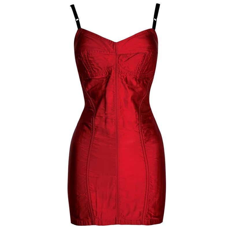 F/W 1991 Dolce and Gabbana Runway Red Satin Bustier Micro Mini Dress at ...