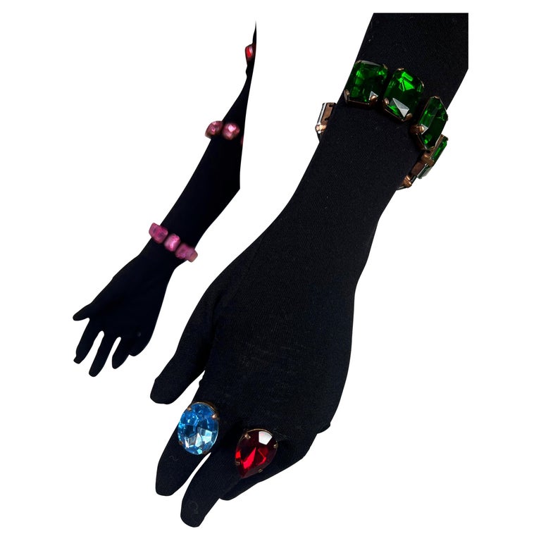F/W 1991 Dolce & Gabbana Runway Rhinestone Gem Black Full-Length Gloves For Sale 4