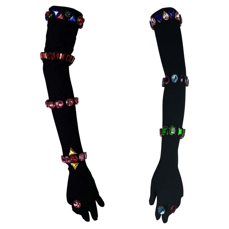 F/W 1991 Dolce & Gabbana Runway Rhinestone Gem Black Full-Length Gloves For Sale
