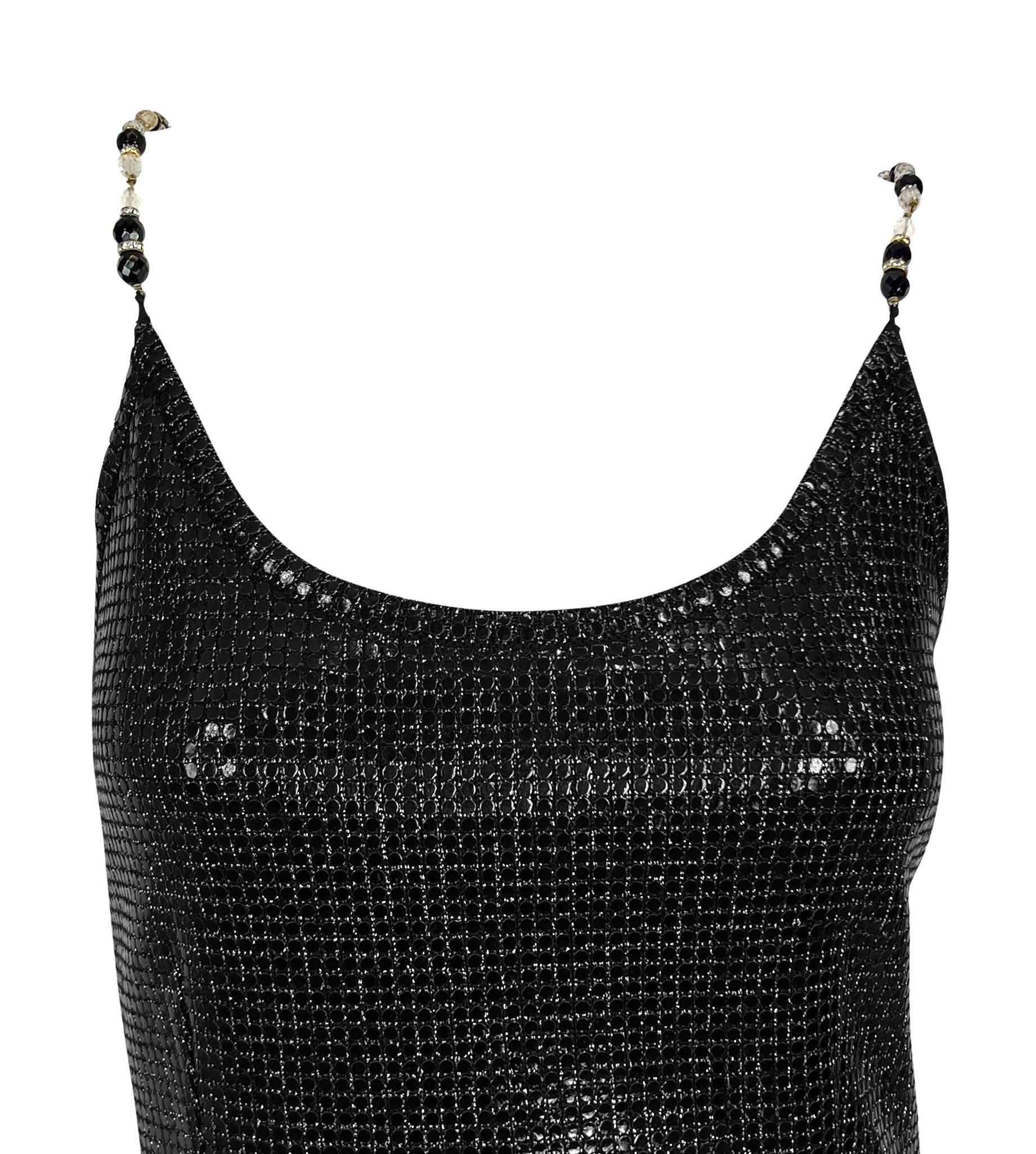 Black F/W 1991 Gianfranco Ferré Runway Beaded Rhinestone Strap Knit Paillette Dress For Sale
