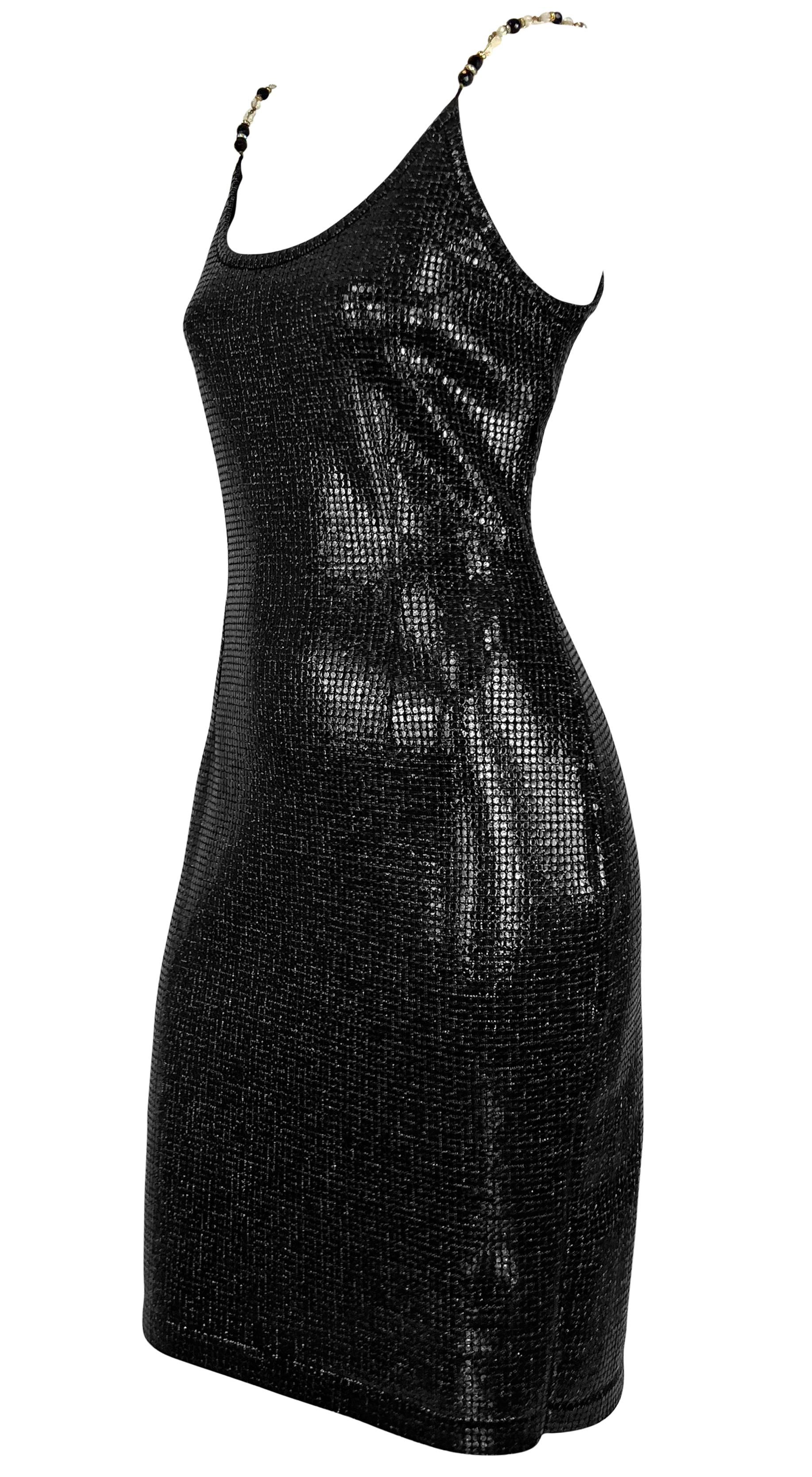 F/W 1991 Gianfranco Ferré Runway Beaded Rhinestone Strap Knit Paillette Dress In Excellent Condition For Sale In West Hollywood, CA