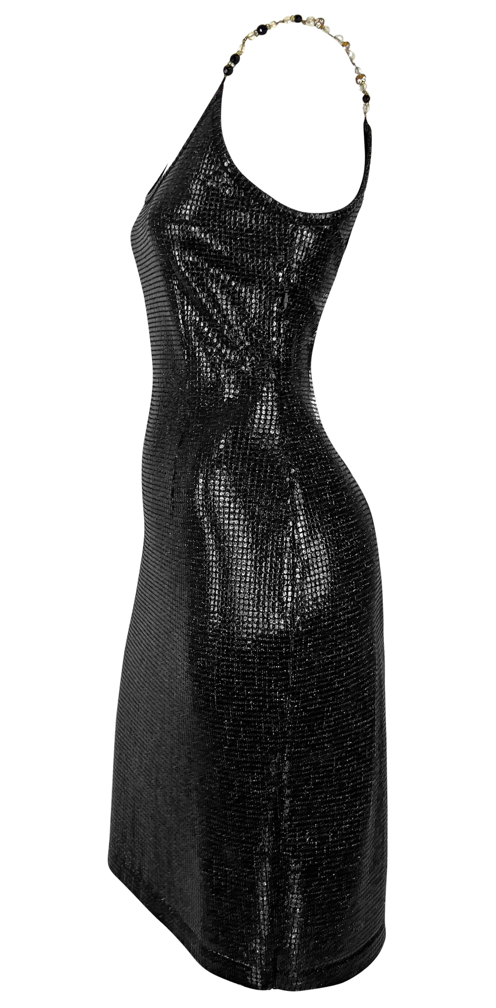 Women's F/W 1991 Gianfranco Ferré Runway Beaded Rhinestone Strap Knit Paillette Dress For Sale