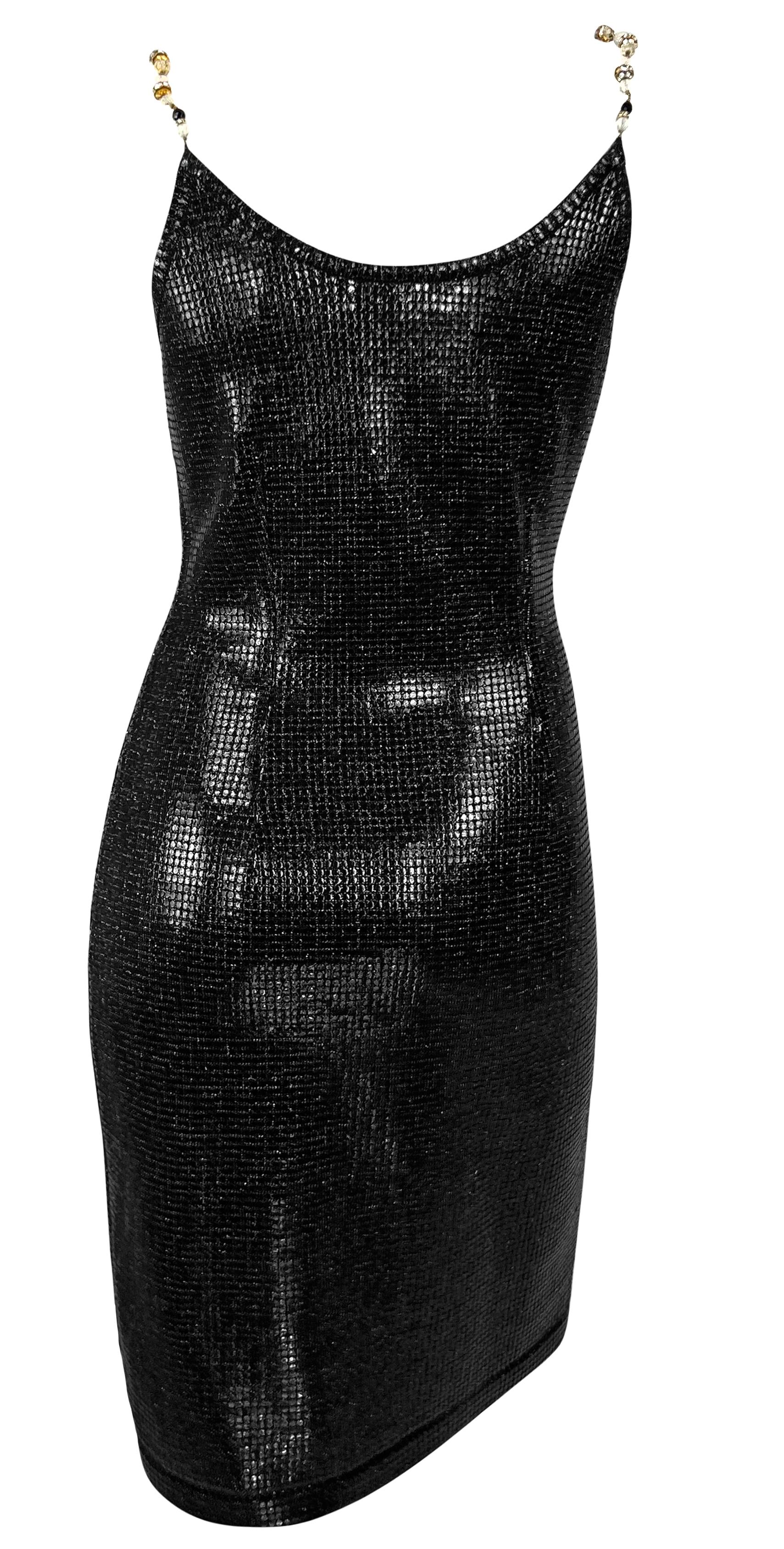 F/W 1991 Gianfranco Ferré Runway Beaded Rhinestone Strap Knit Paillette Dress For Sale 1