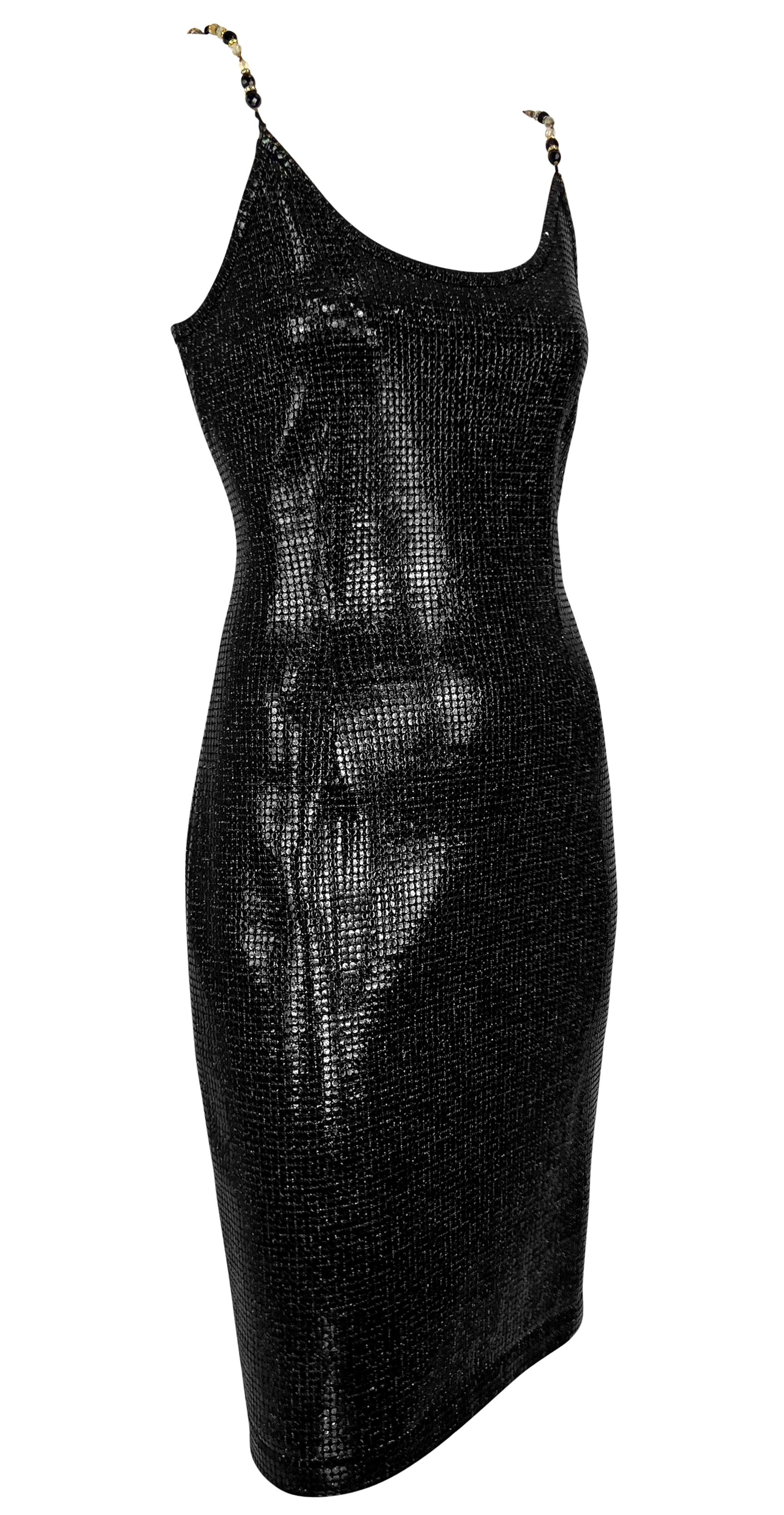 F/W 1991 Gianfranco Ferré Runway Beaded Rhinestone Strap Knit Paillette Dress For Sale 2