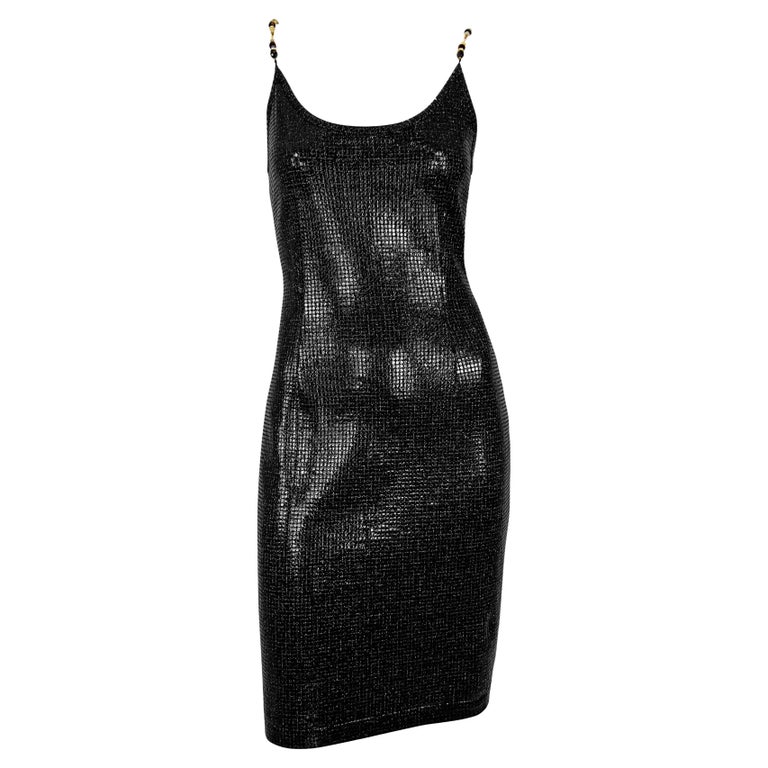 F/W 1991 Gianfranco Ferré Runway Beaded Rhinestone Strap Knit Paillette  Dress For Sale at 1stDibs