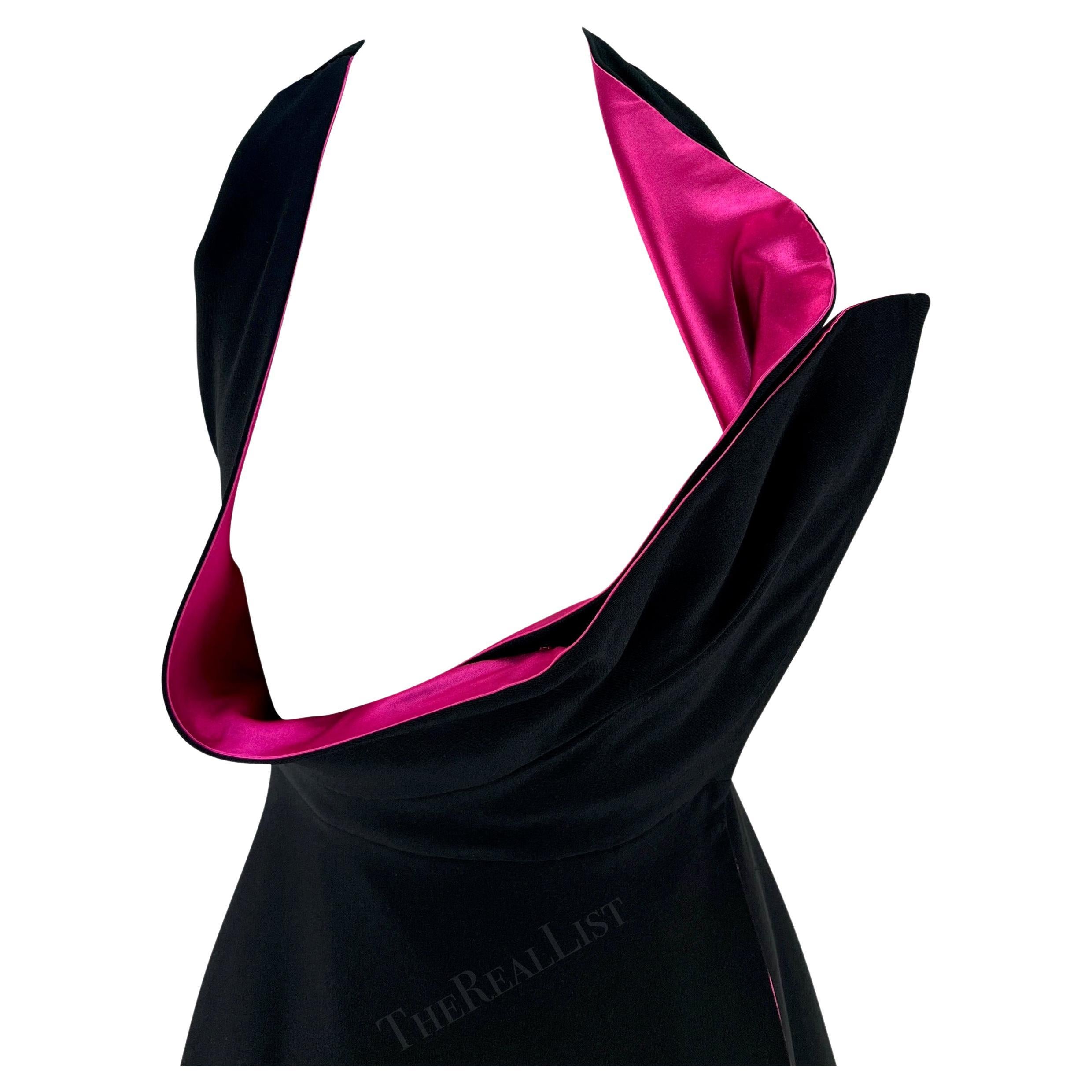 F/W 1991 Giani Versace Runway Open Bust Black Hot Pink Wrap Mini Dress In Good Condition For Sale In West Hollywood, CA