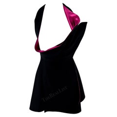 Giani Versace Runway A/H 1991 - Mini robe portefeuille noire, rose vif et ouverte sur le buste